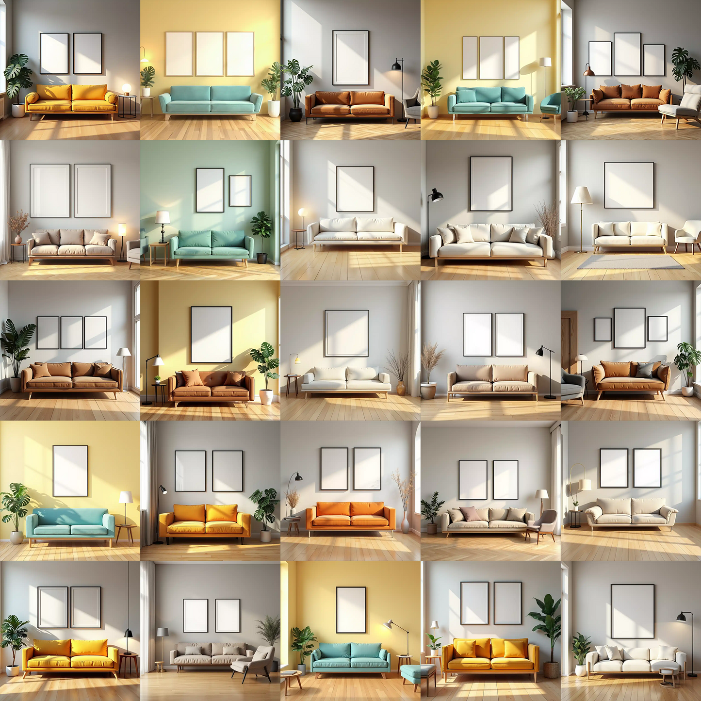 100+ Living Room for Wall Art Mockup Bundle | Empty Frame for PSD or Canva Mockups | Digital Download WEBP