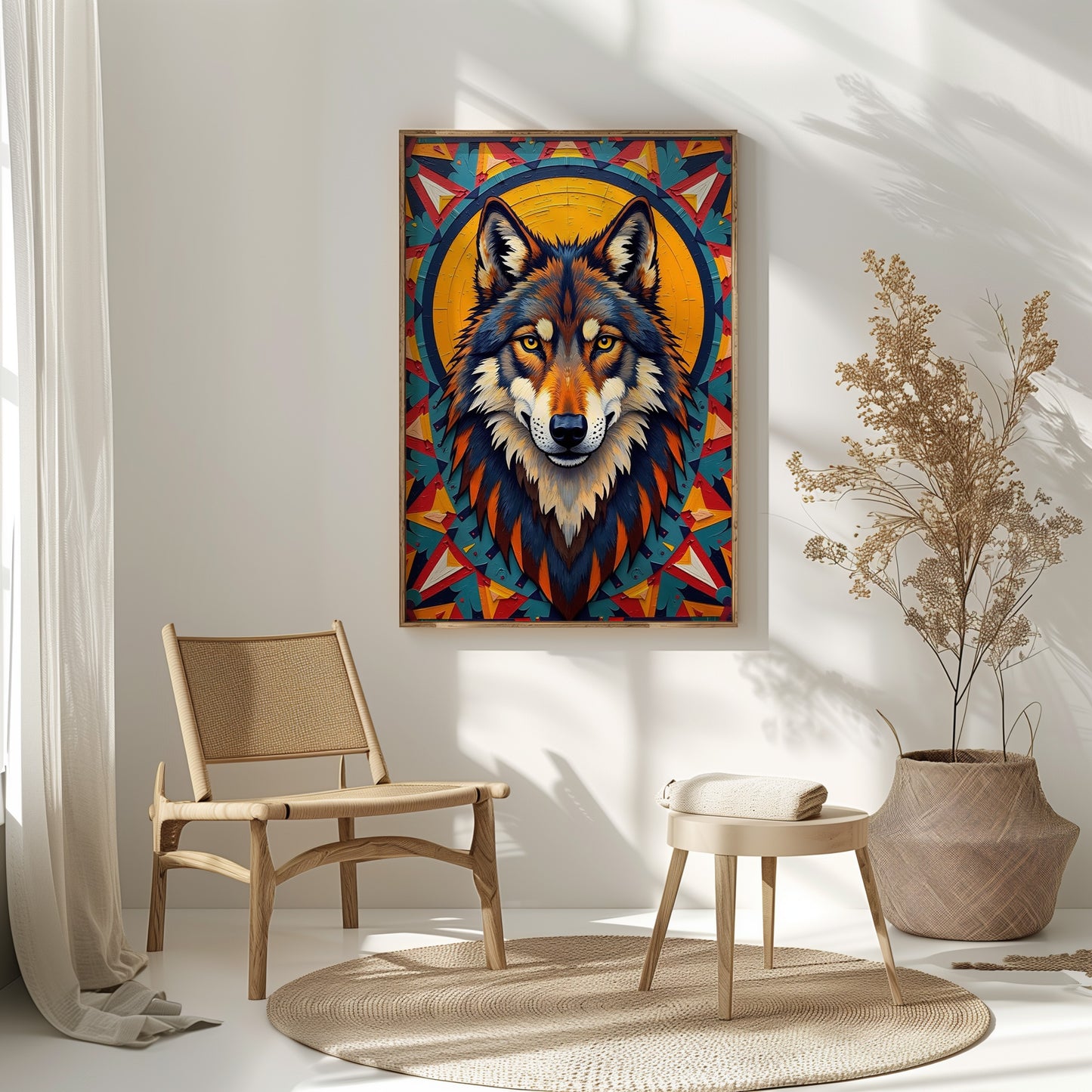 Wolf Geometric Art Print – Navajo-Inspired Wall Art, Bold Vector Design, Digital Download High-Res