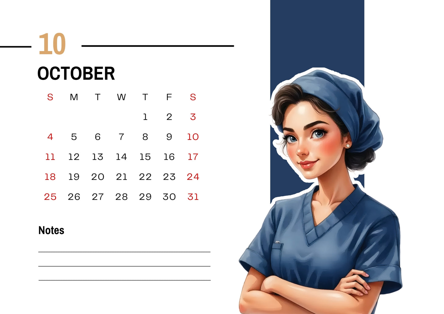 Printable 2026 Calendar for Nurses | Watercolor Nurse Clipart | Monthly Wall Art | PDF + 13 JPEG Files