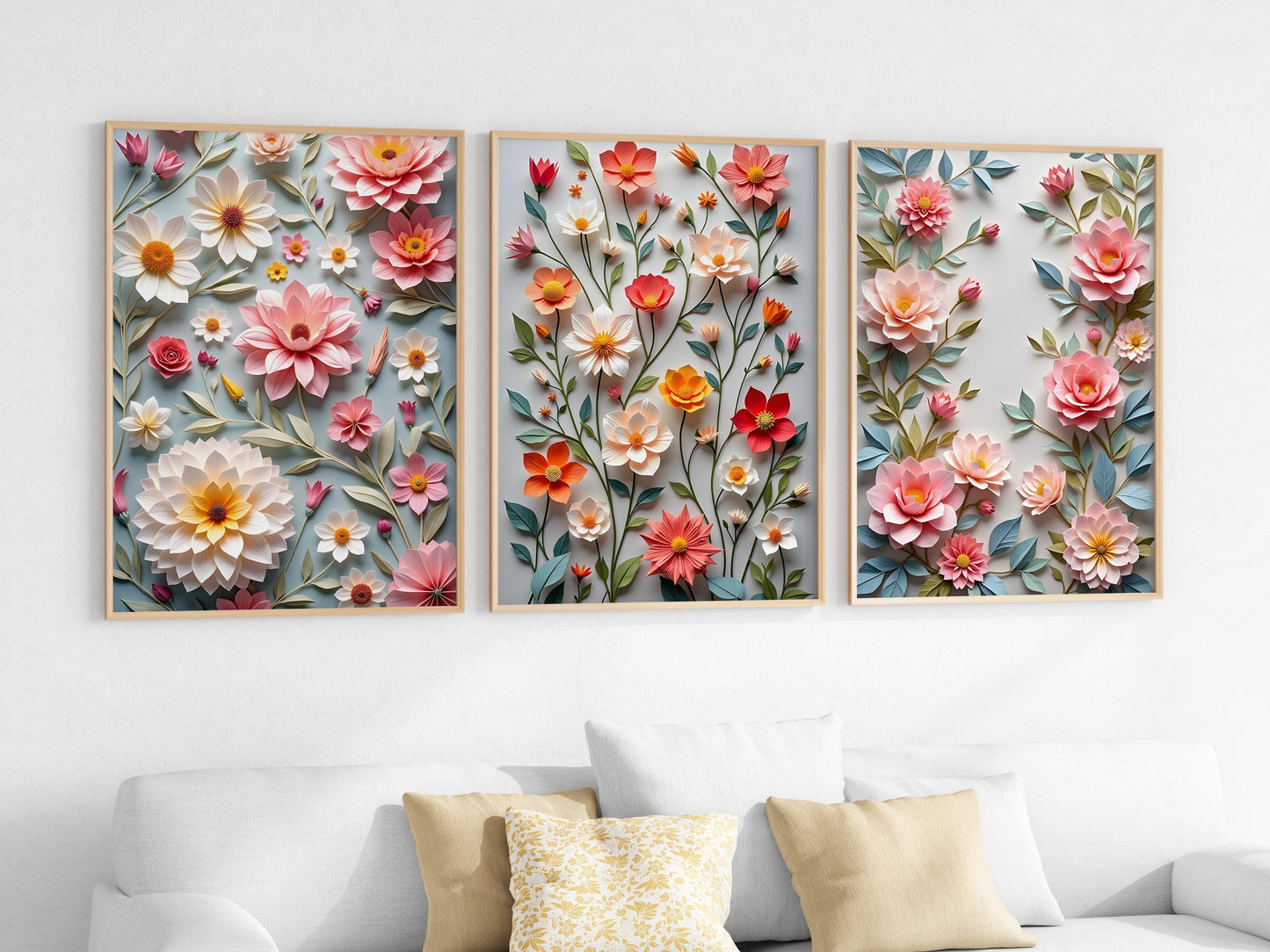 Wild Flowers Origami Art Prints (Pack 2) – Digital Wall Art Download, Minimal Nature Decor, 6 High-Res Prints in Multiple Sizes
