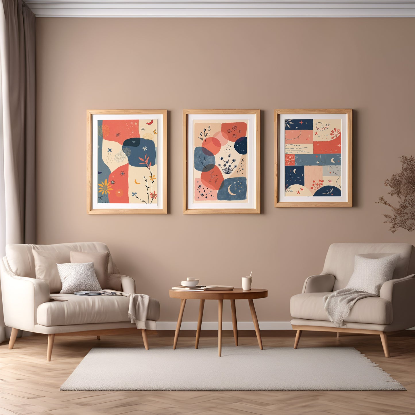 Set of 3 Boho Art | Minimalist Neutral Decor | 24x36 inch 300 DPI Digital Download | Calming Modern Art for Living Room, Bedroom, or Office