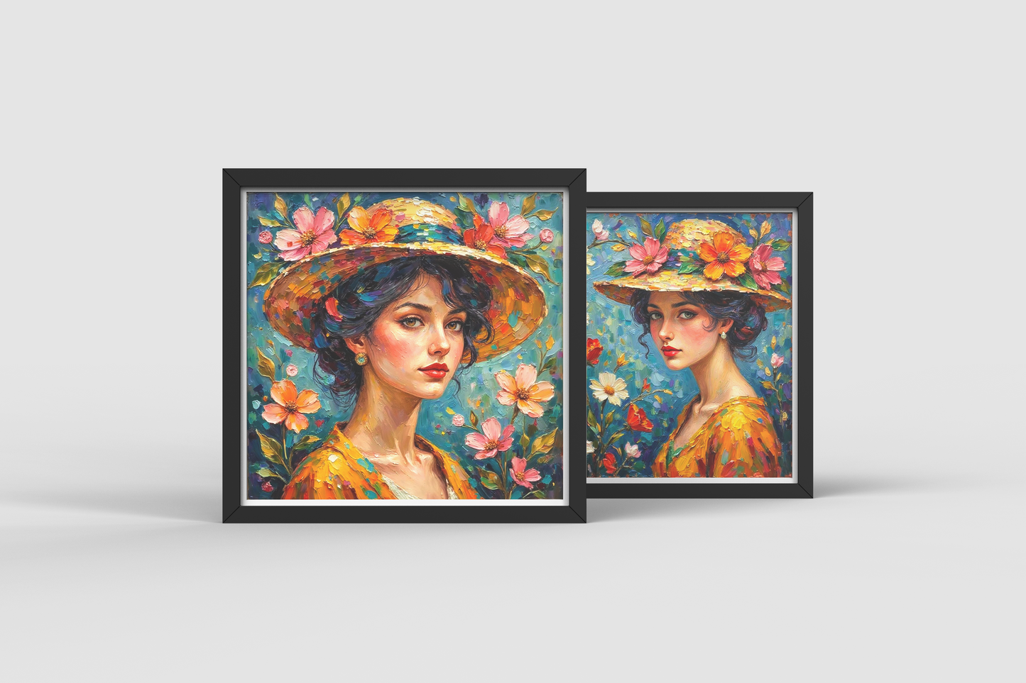 Beautiful Women Art Nouveau Prints – Digital Wall Art Set of 4, Elegant Vintage Style, High-Res Square Art