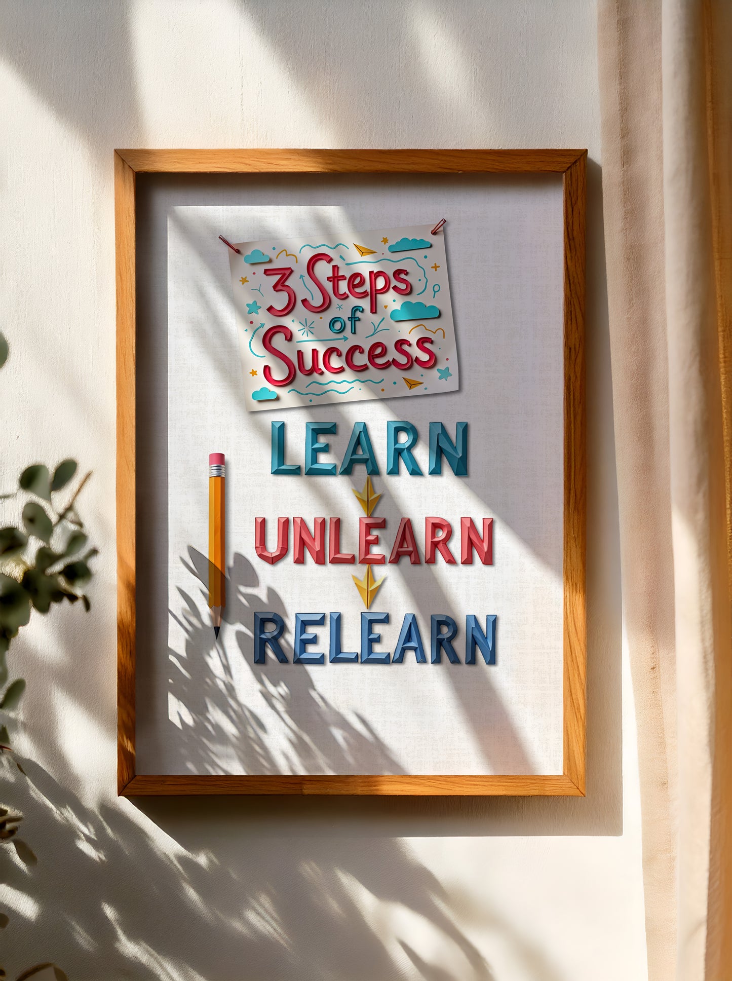 3 Steps of Success – Minimalist Motivational Wall Art, Digital Download, Modern Printable Quote