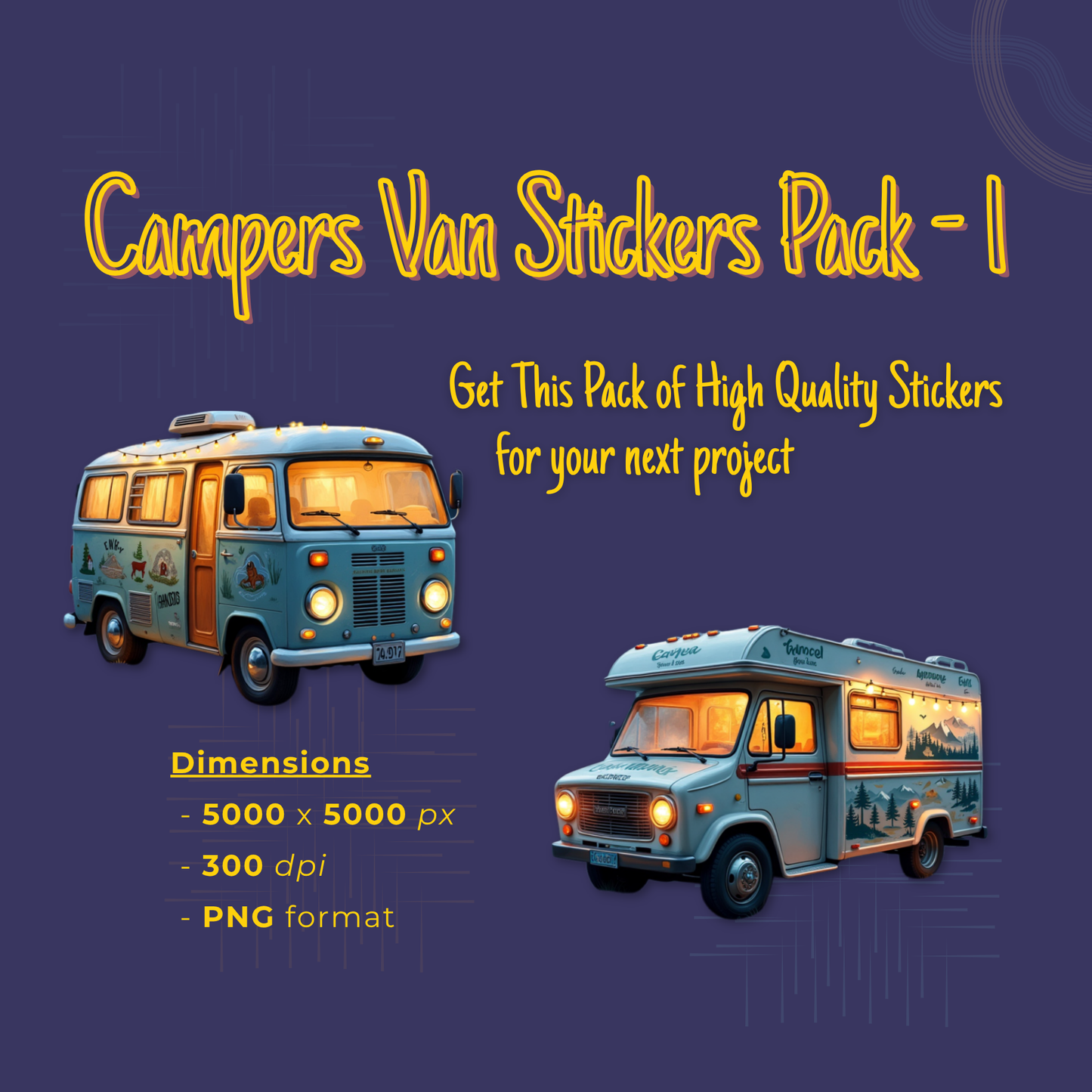 30+ Camper Van Stickers (Pack 1) | Retro Van PNG Bundle | High Quality Sticker Set | Printable Camping Clipart