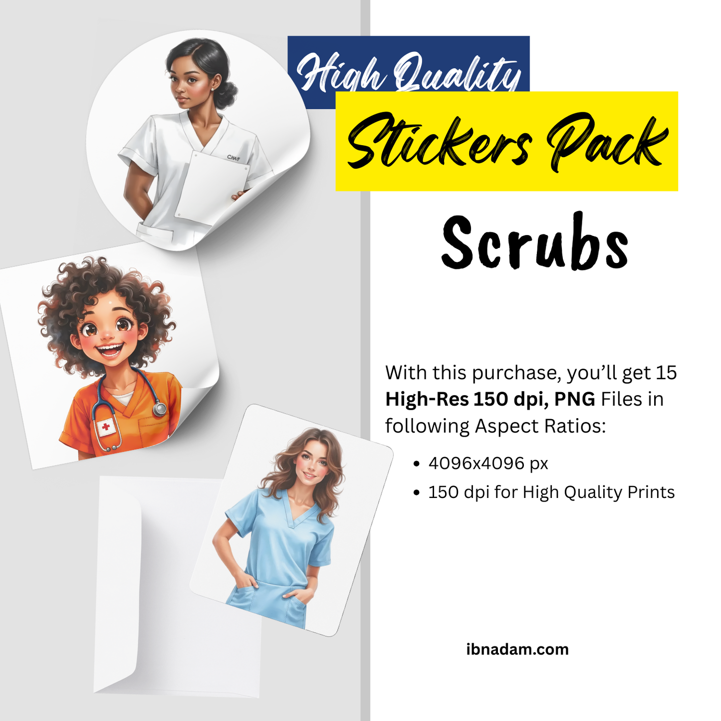 90 PNG Scrubs Stickers (Pack-1 & 2 Bundle) | Healthcare Staff Digital Art Download | Nurse Doctor Medical Clipart | Transparent PNG Files