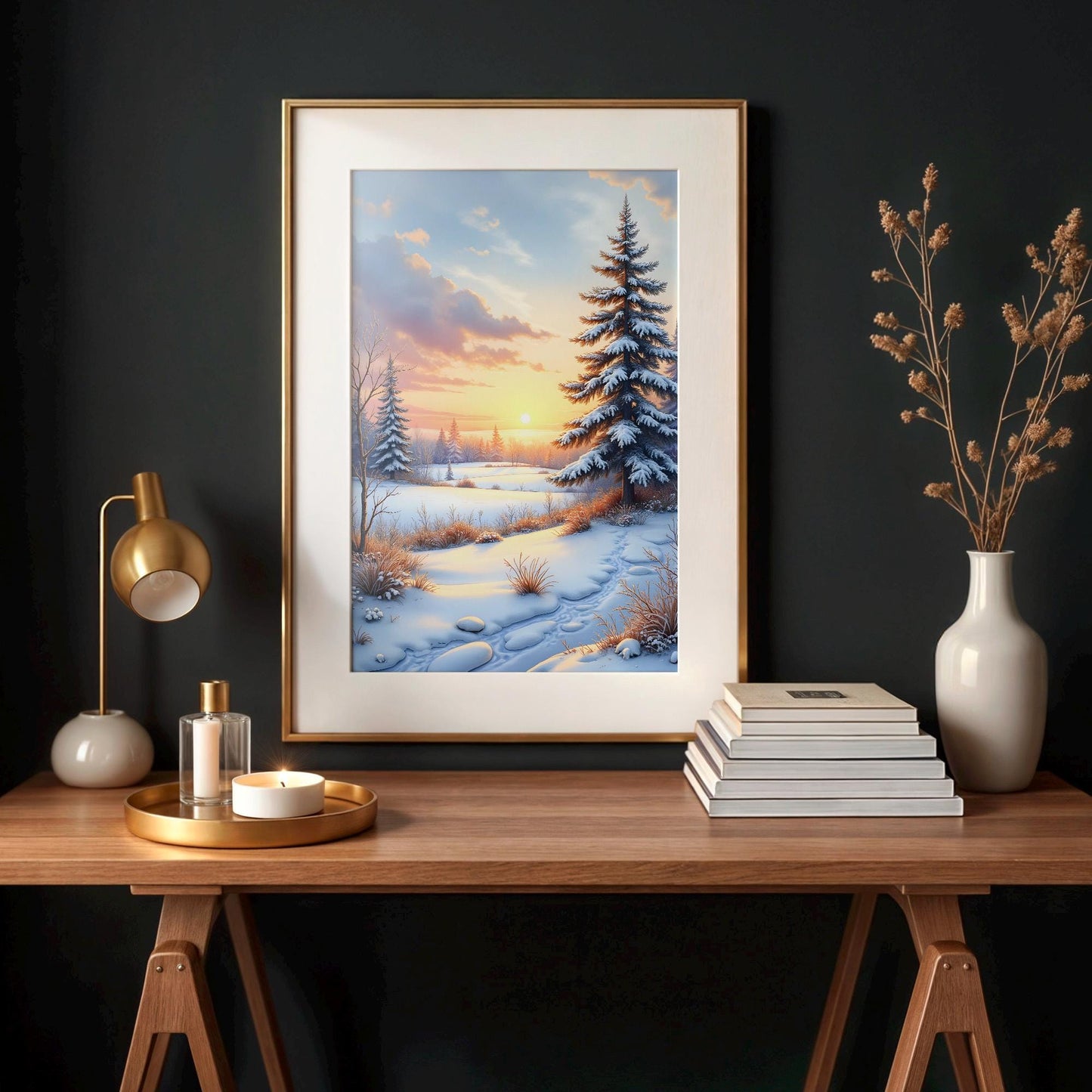 Sunrise Over Snowy Landscape | Winter Morning Digital Wall Art | Printable Nordic Scenery Set of 3