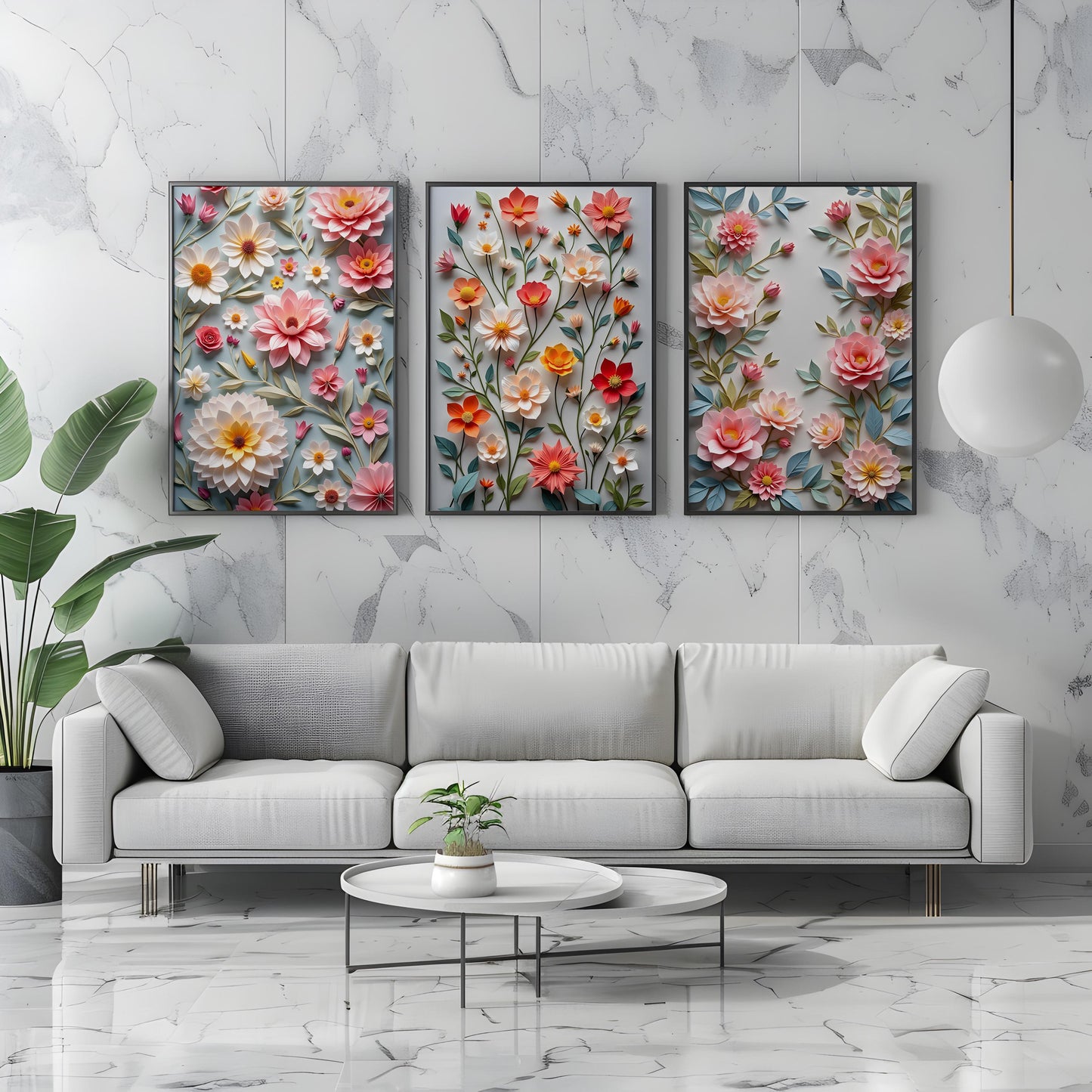 Wild Flowers Origami Art Prints (Pack 3) – Digital Wall Art Download, Minimal Nature Decor, 6 High-Res Prints in Multiple Sizes