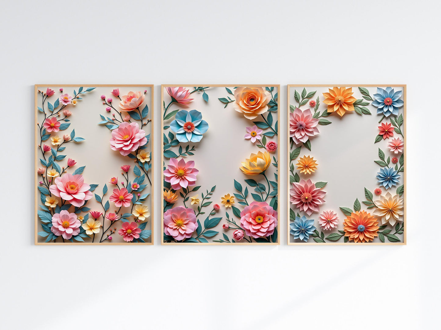 Wild Flowers Origami Art Prints (Pack 1) – Digital Wall Art Download, Minimal Nature Decor, 6 High-Res Prints in Multiple Sizes