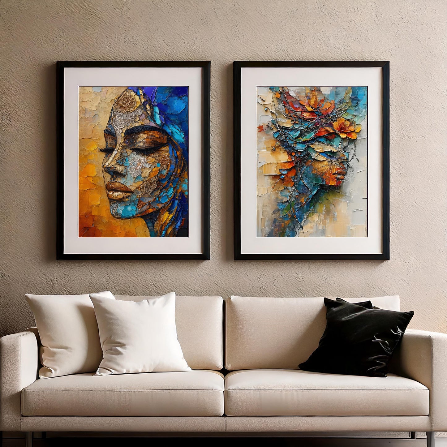 Abstract Painting - Woman | Wall Art – Set of 2 Digital Downloads | Modern Feminine Art Prints, High-Res JPGs in Standard Portrait Sizes