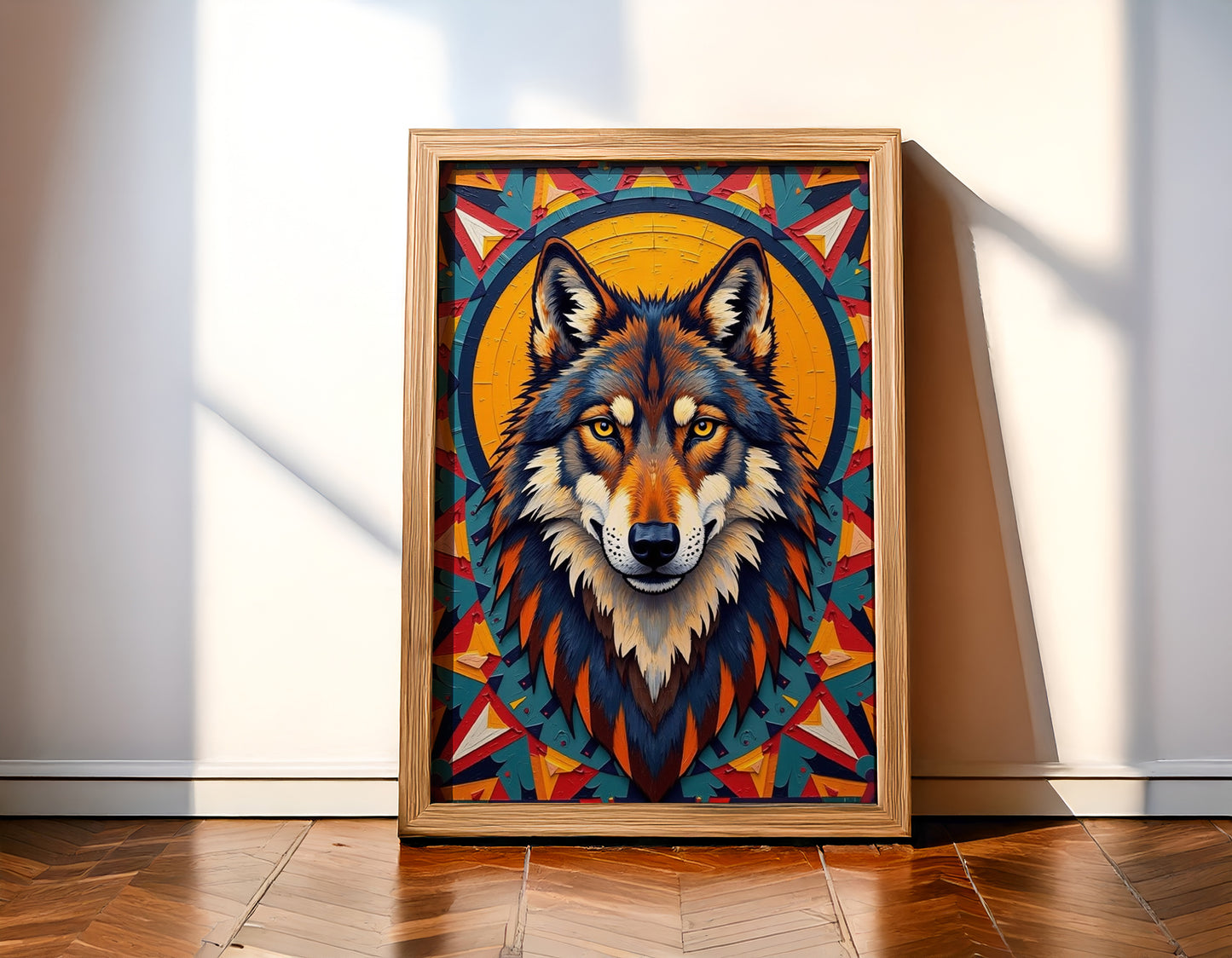 Wolf Geometric Art Print – Navajo-Inspired Wall Art, Bold Vector Design, Digital Download High-Res