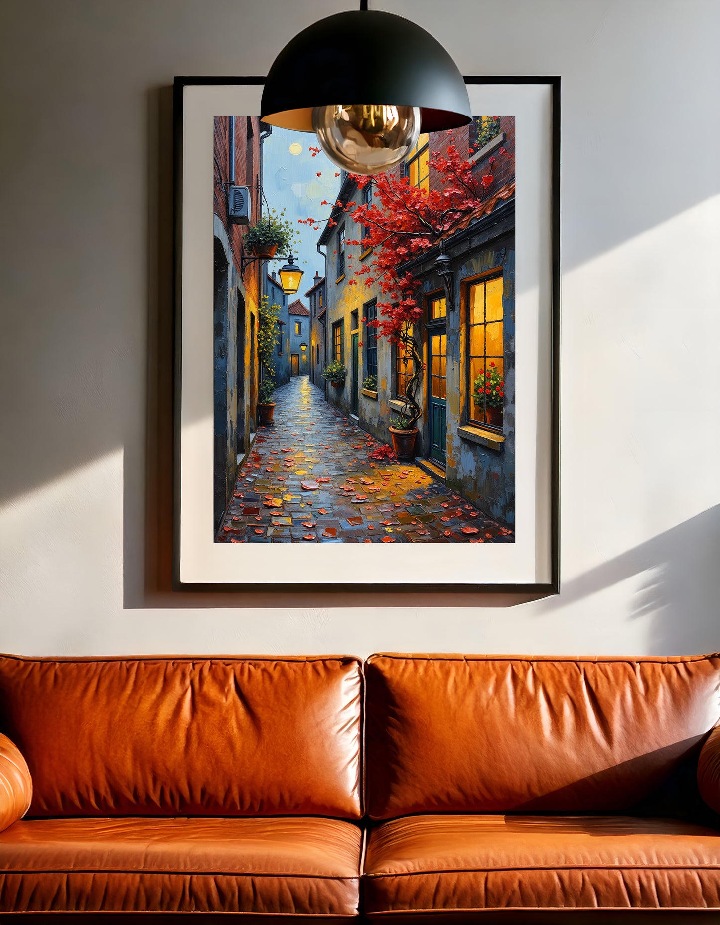 European City Street Art – Digital Oil Painting Set of 3, Fall Cobblestone Alley Prints, Instant Download
