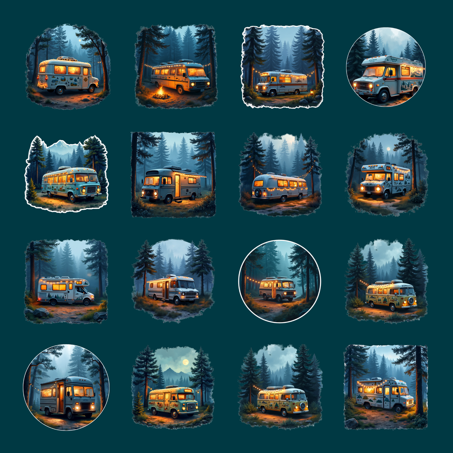 30+ Camper Van Stickers (Pack 2) | Retro Van PNG Bundle | Camping Van Sticker Set | Printable Camping Clipart