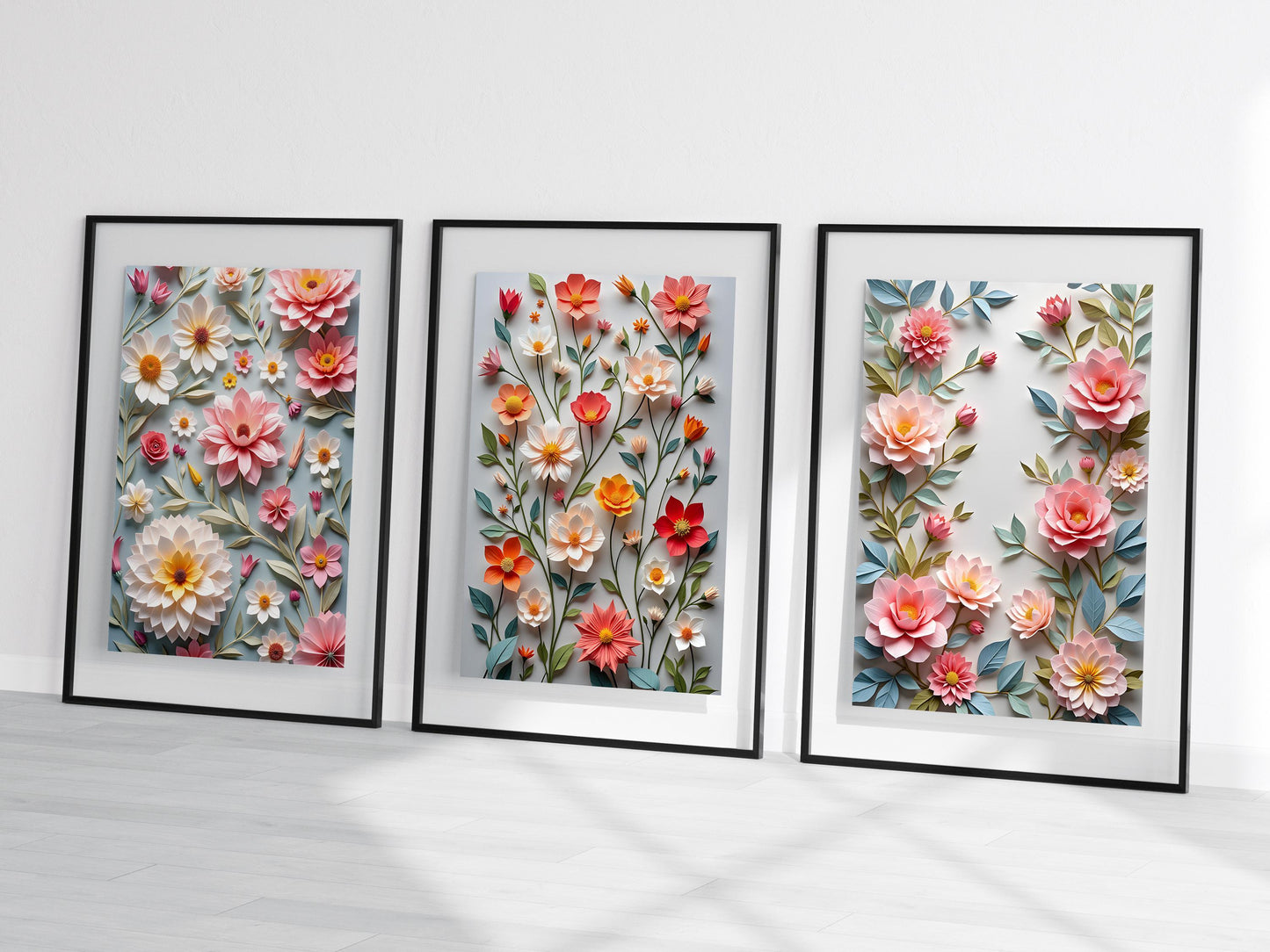 Wild Flowers Origami Art Prints (Pack 1) – Digital Wall Art Download, Minimal Nature Decor, 6 High-Res Prints in Multiple Sizes