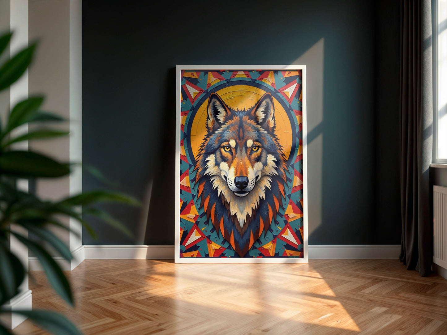 Wolf Geometric Art Print – Navajo-Inspired Wall Art, Bold Vector Design, Digital Download High-Res