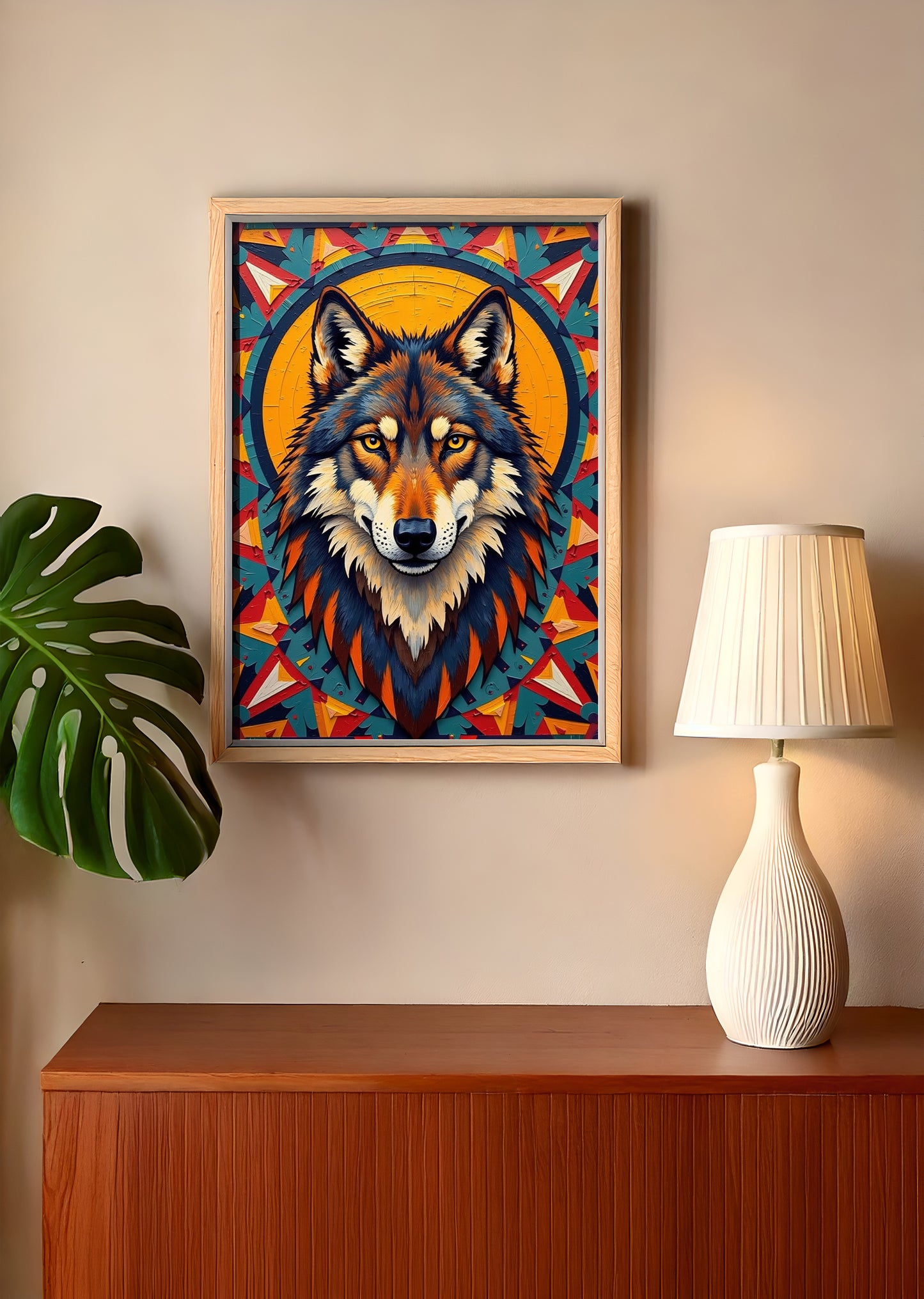 Wolf Geometric Art Print – Navajo-Inspired Wall Art, Bold Vector Design, Digital Download High-Res