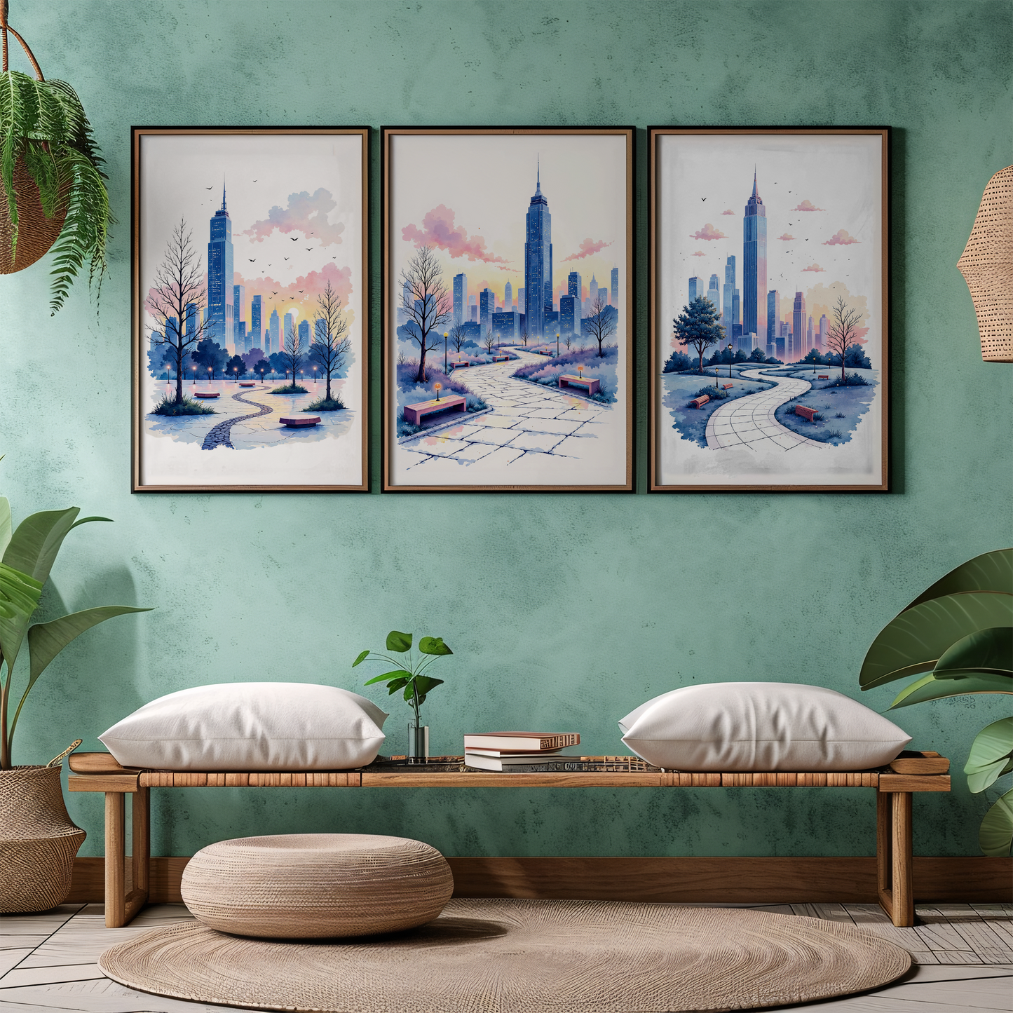 Minimalist City Wall Art Set | Digital Download Prints | Modern Urban Line Art | 4 Printable City Paintings for Home & Office