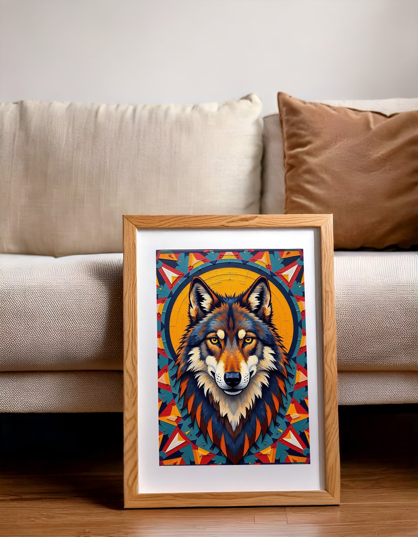 Wolf Geometric Art Print – Navajo-Inspired Wall Art, Bold Vector Design, Digital Download High-Res