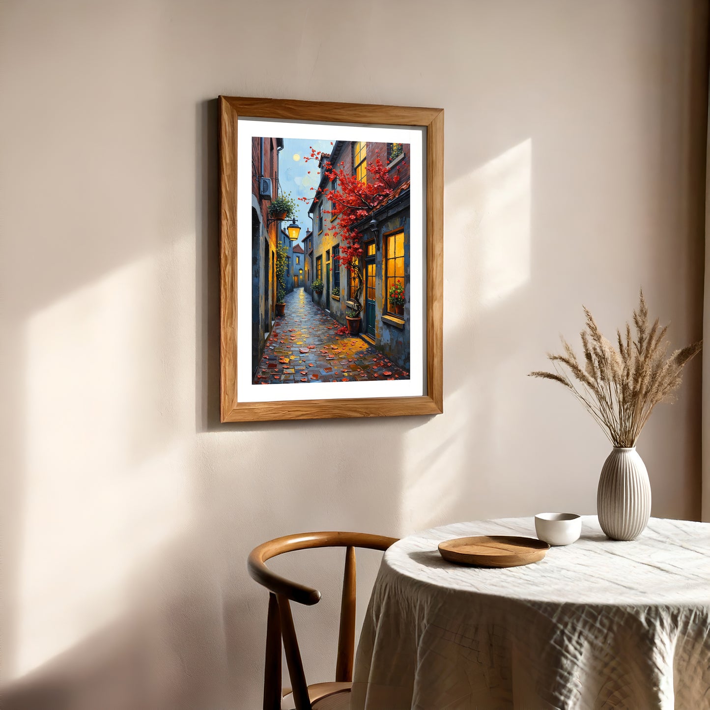 European City Street Art – Digital Oil Painting Set of 3, Fall Cobblestone Alley Prints, Instant Download