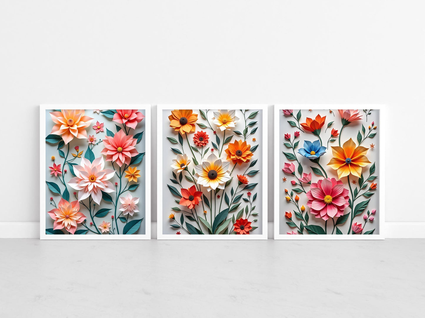 Wild Flowers Origami Art Prints (Pack 2) – Digital Wall Art Download, Minimal Nature Decor, 6 High-Res Prints in Multiple Sizes