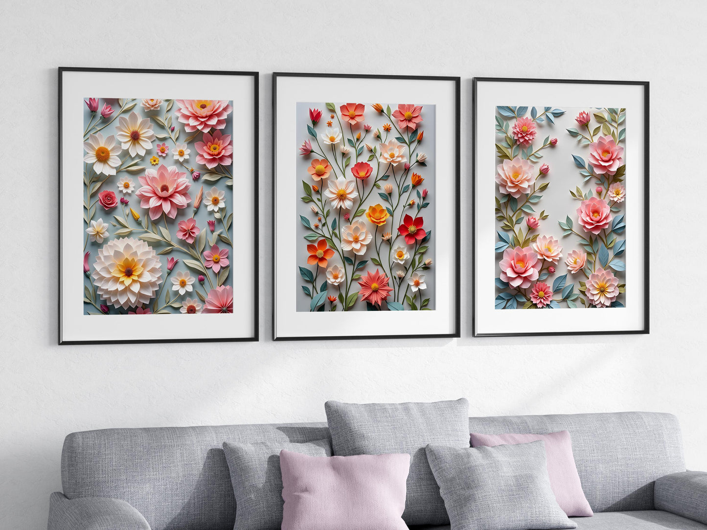 Wild Flowers Origami Art Prints (Pack 1) – Digital Wall Art Download, Minimal Nature Decor, 6 High-Res Prints in Multiple Sizes