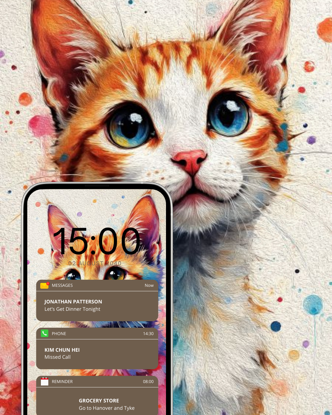 Cute Cat Phone Wallpapers – Watercolor Phone Backgrounds, Digital Download Set of 4