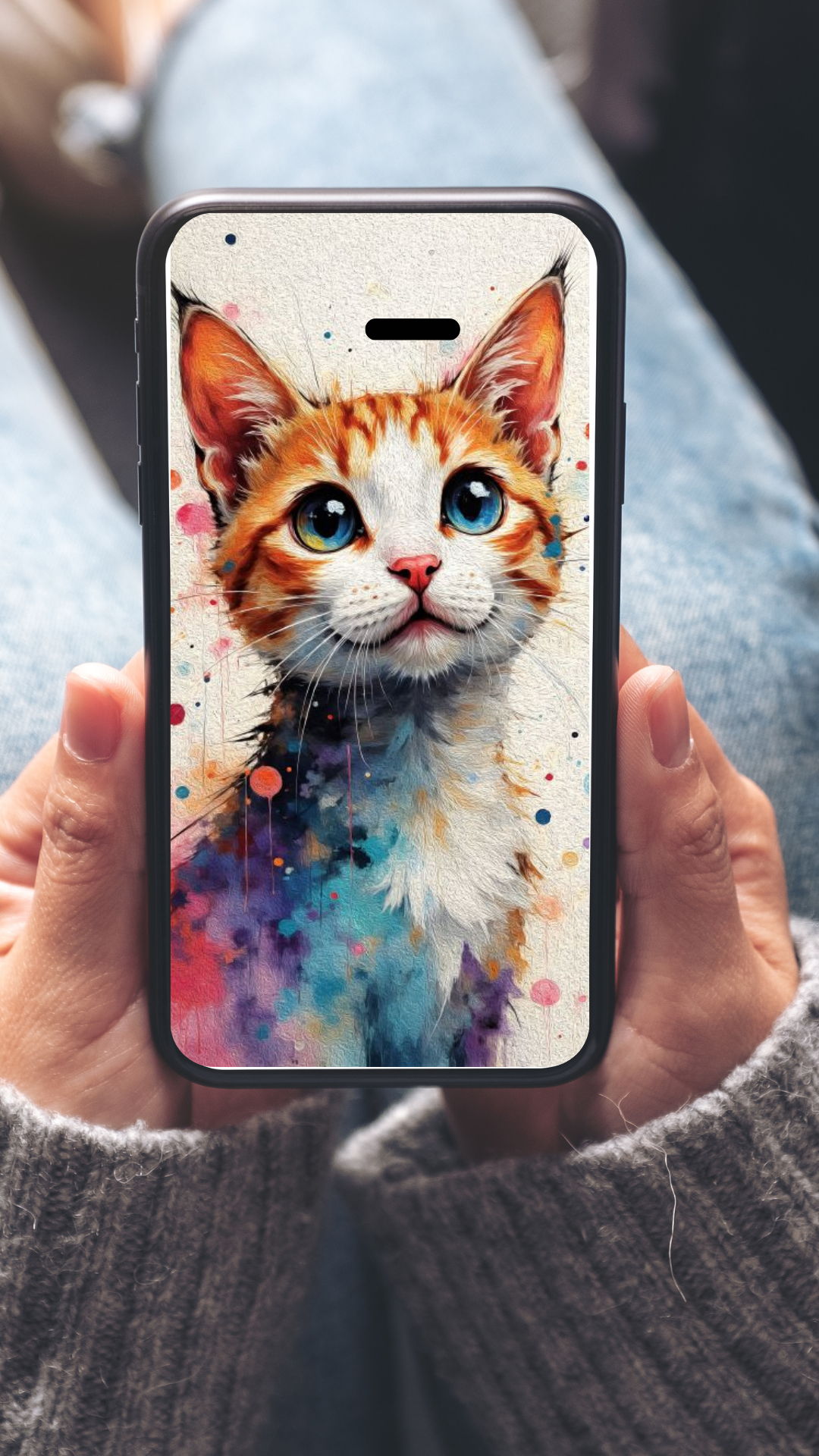 Cute Cat Phone Wallpapers – Watercolor Phone Backgrounds, Digital Download Set of 4