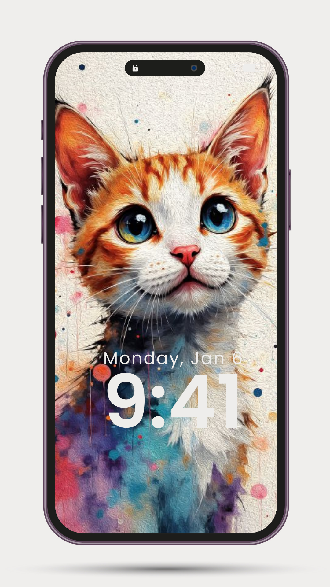 Cute Cat Phone Wallpapers – Watercolor Phone Backgrounds, Digital Download Set of 4