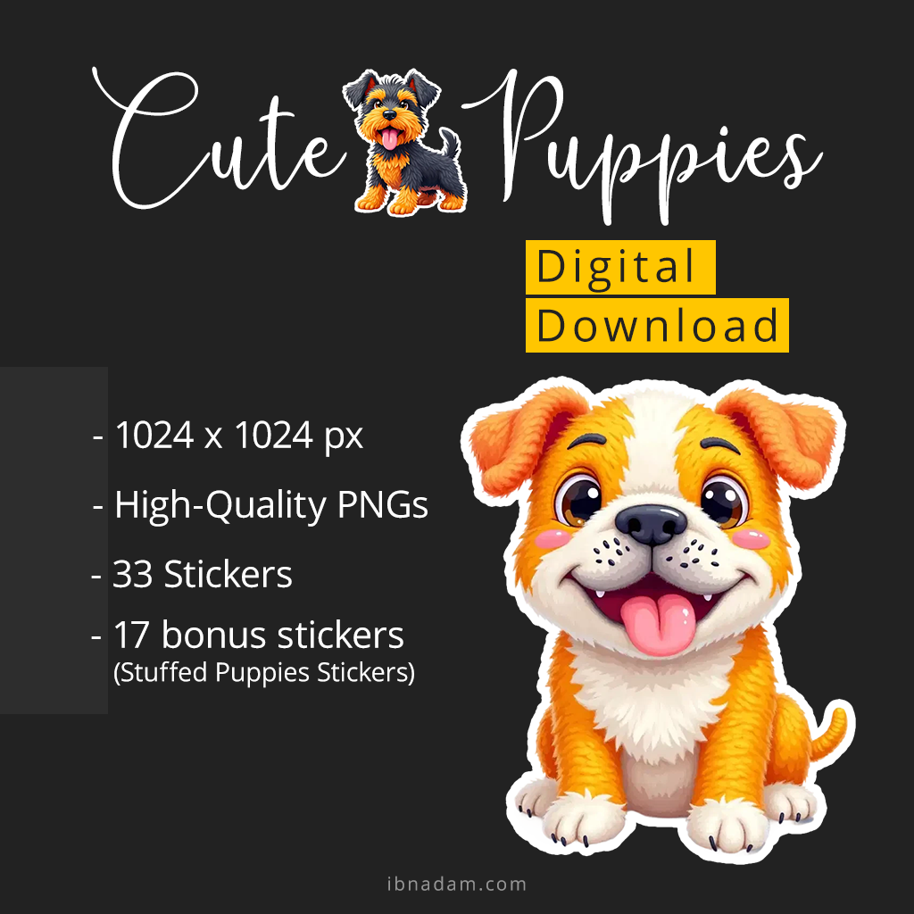 Cute Puppies Stickers Pack | Digital Puppy Stickers | With Bonus Stickers Pack | Suitable for Crafts, Mugs, Tumblers, Wrapping Paper
