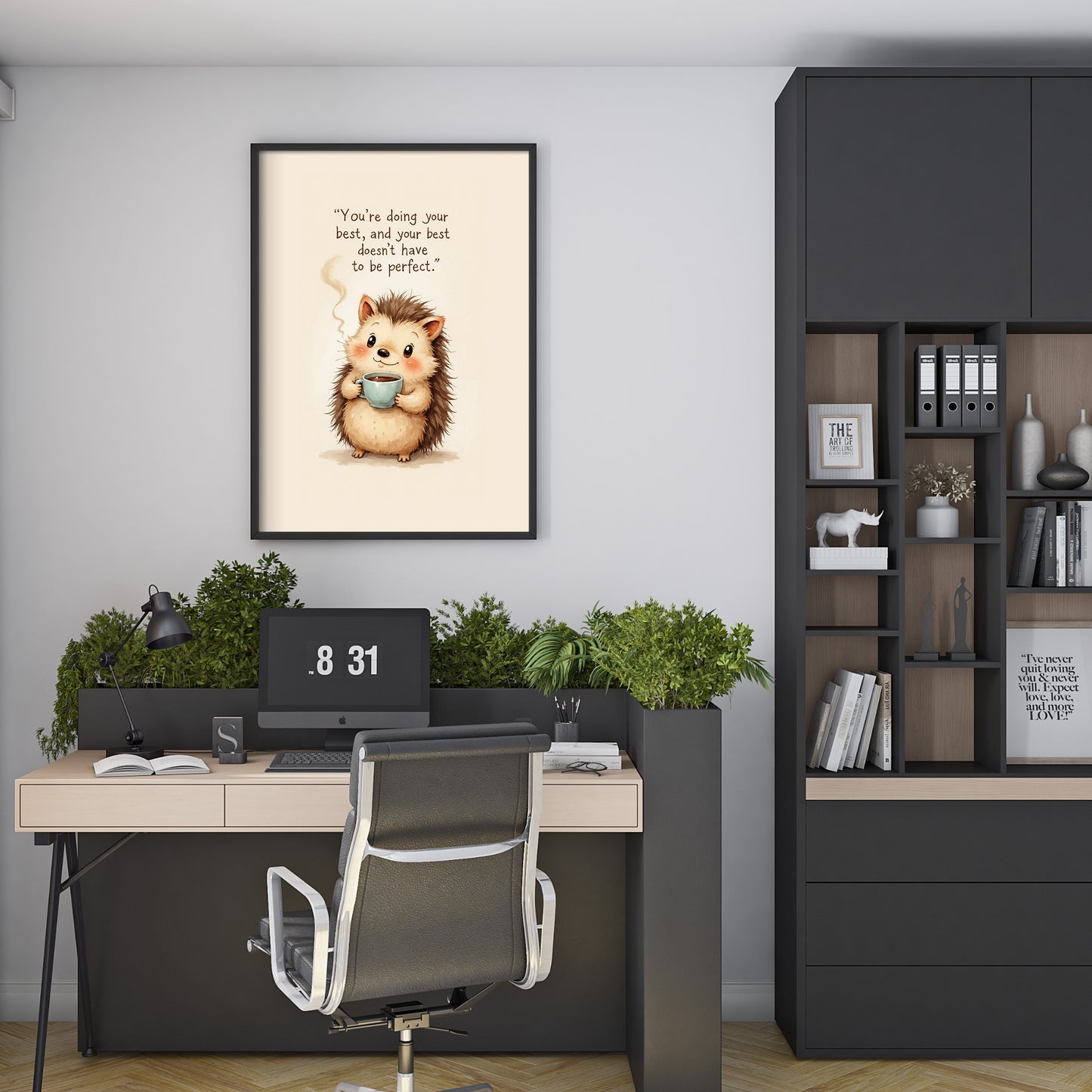 Cute Hedgehog Coffee Quote Wall Art | Printable Animal Art | Digital Download | Cozy Home Decor | High-Resolution JPG