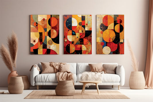Boho Abstract Art Triptych Oil Painting Set (Digital Download)