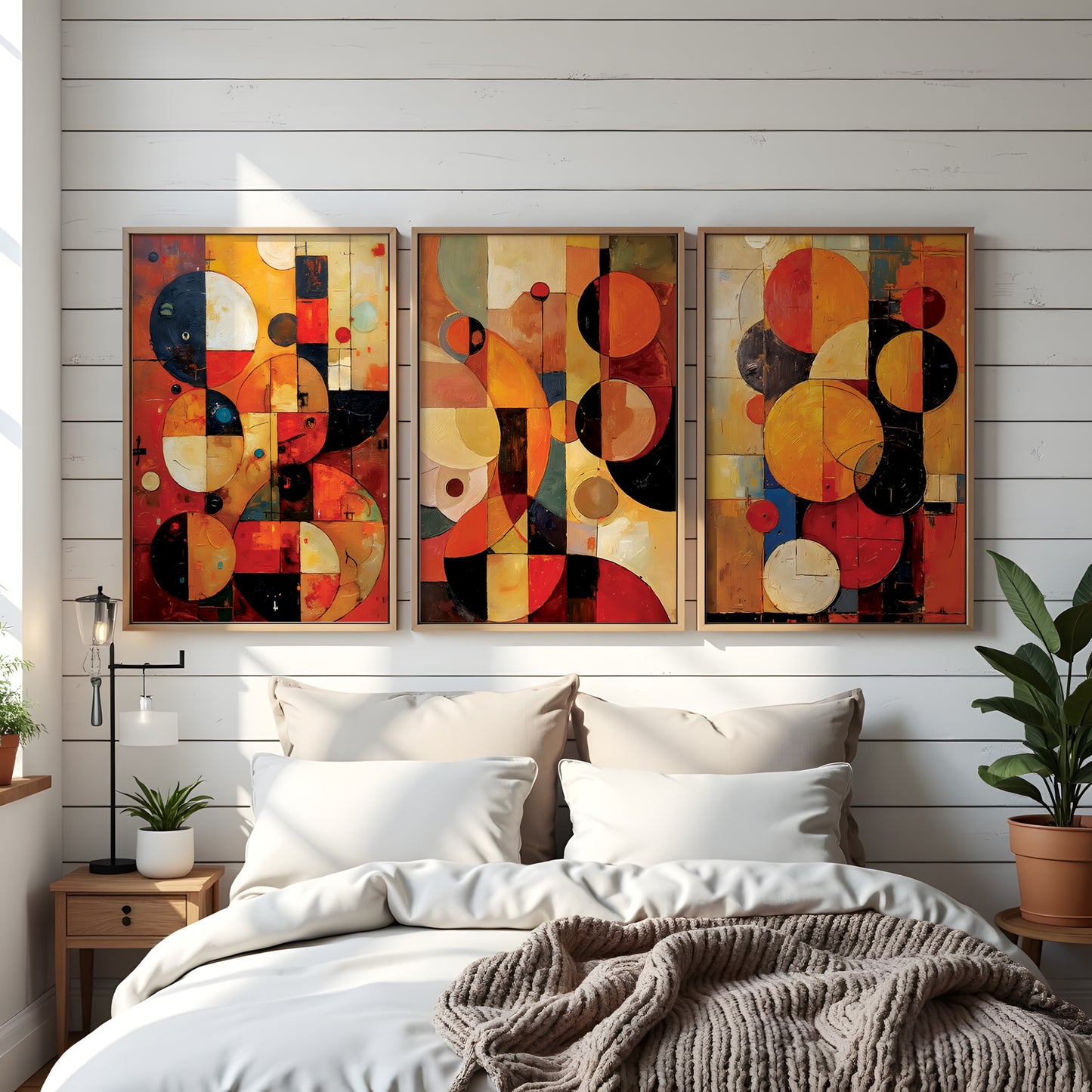 Boho Abstract Art Triptych Oil Painting Set (Digital Download)