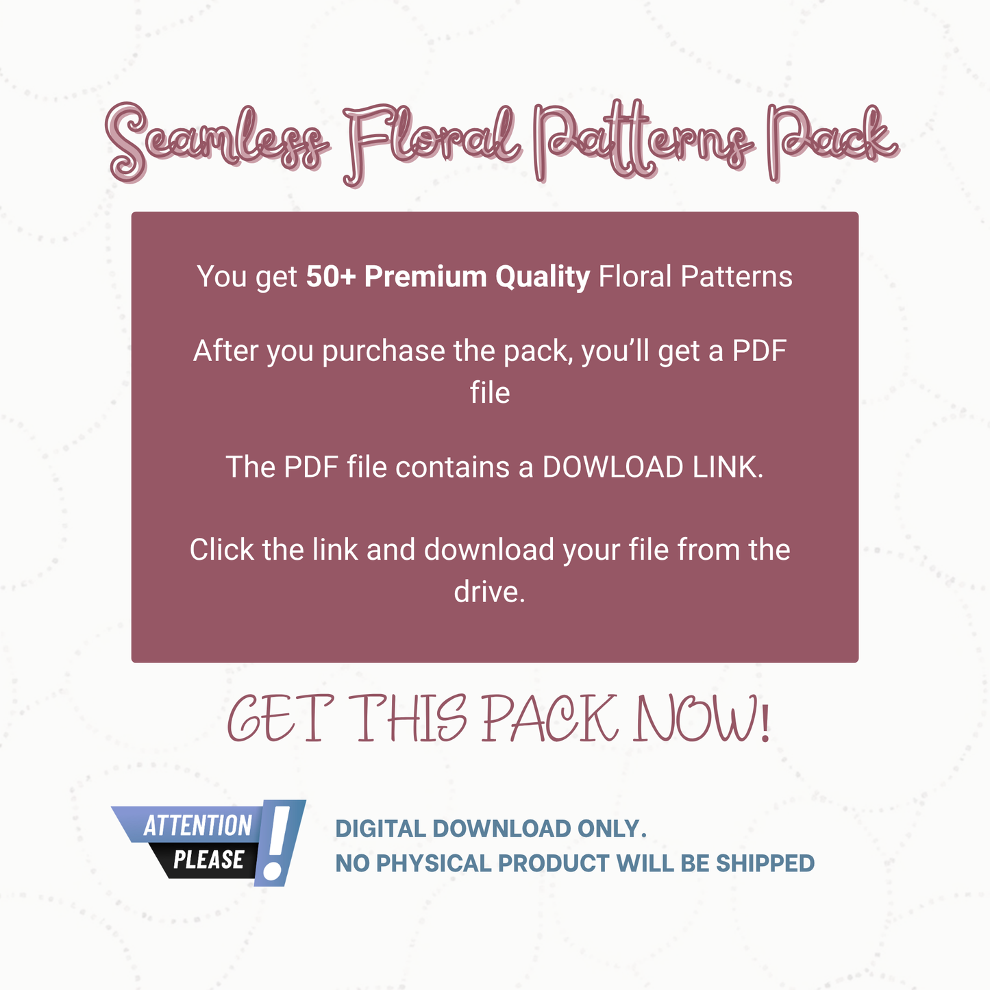 50+ Seamless Floral Patterns | High-Res Digital Download JPGs | Textile, Fabric, Scrapbooking, Mug, Journal, Cover Design