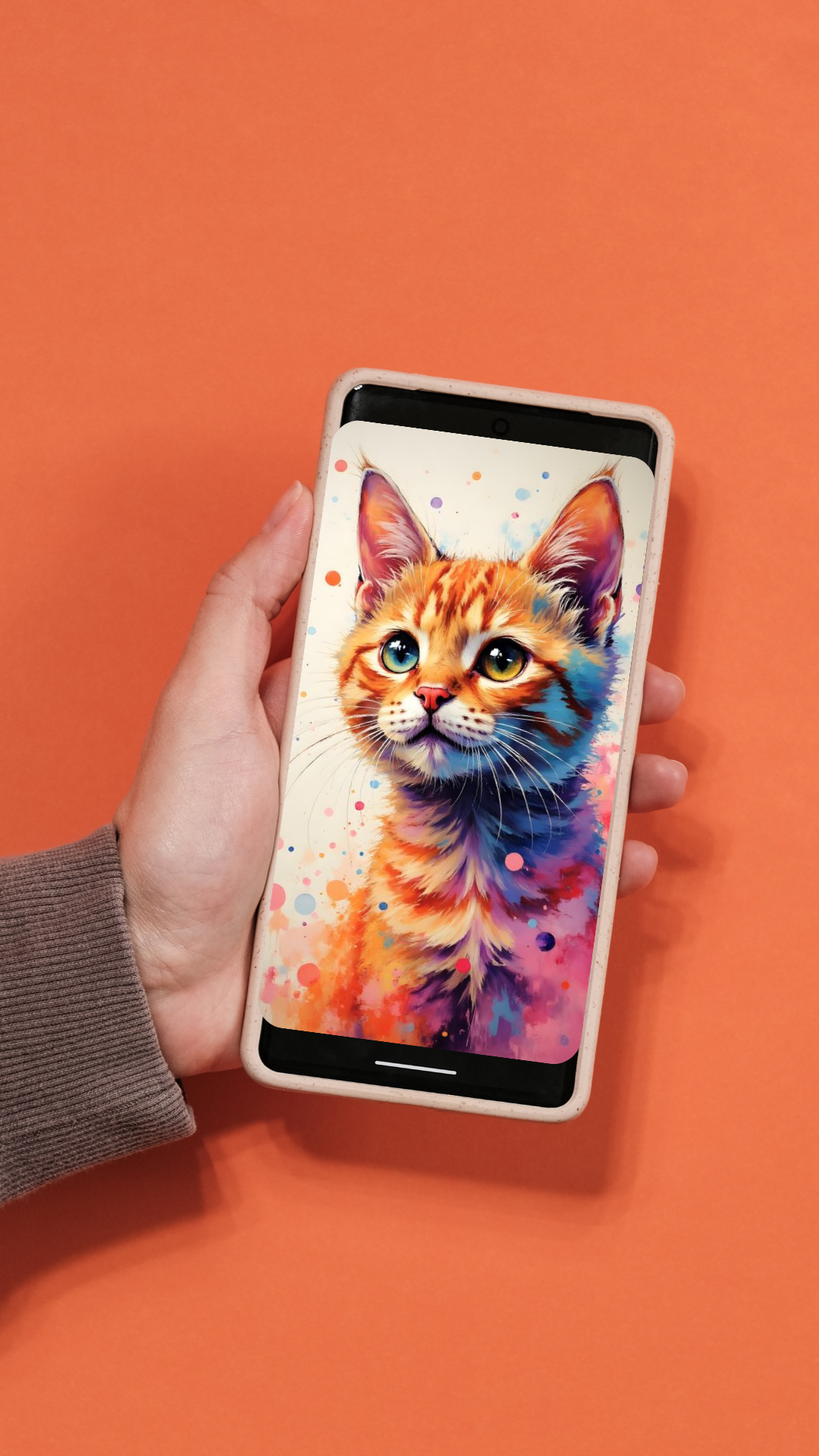 Cute Cat Phone Wallpapers – Watercolor Phone Backgrounds, Digital Download Set of 4