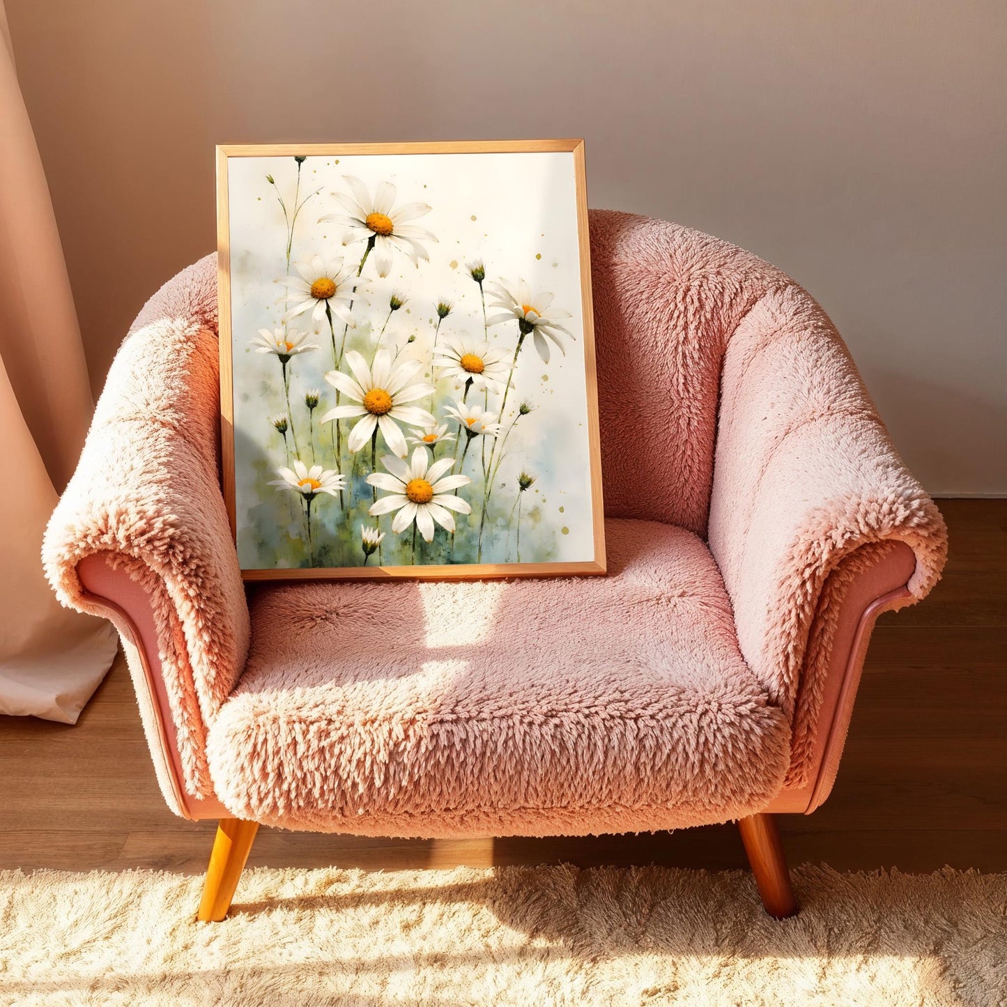 Daisies Watercolor Digital Art – Set of 4 Prints in 6 Standard Sizes for Instant Download - Triptych Wall Art