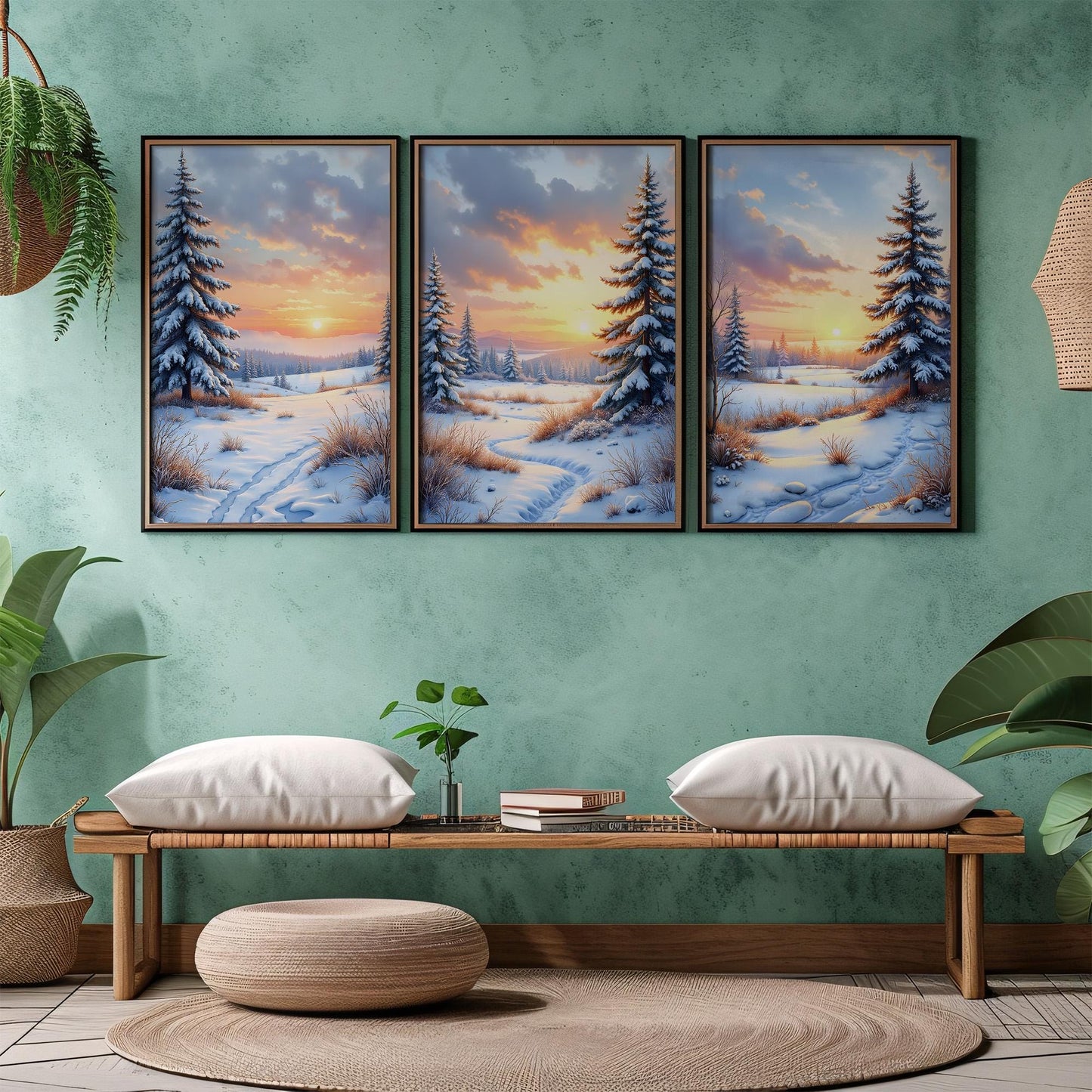 Sunrise Over Snowy Landscape | Winter Morning Digital Wall Art | Printable Nordic Scenery Set of 3