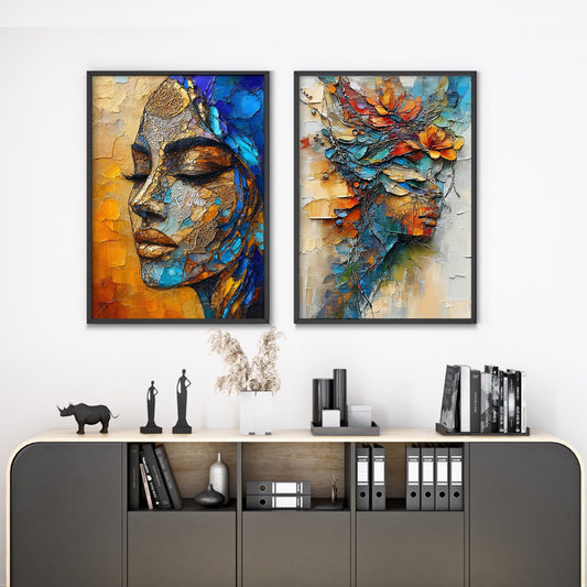 Abstract Painting - Woman | Wall Art – Set of 2 Digital Downloads | Modern Feminine Art Prints, High-Res JPGs in Standard Portrait Sizes