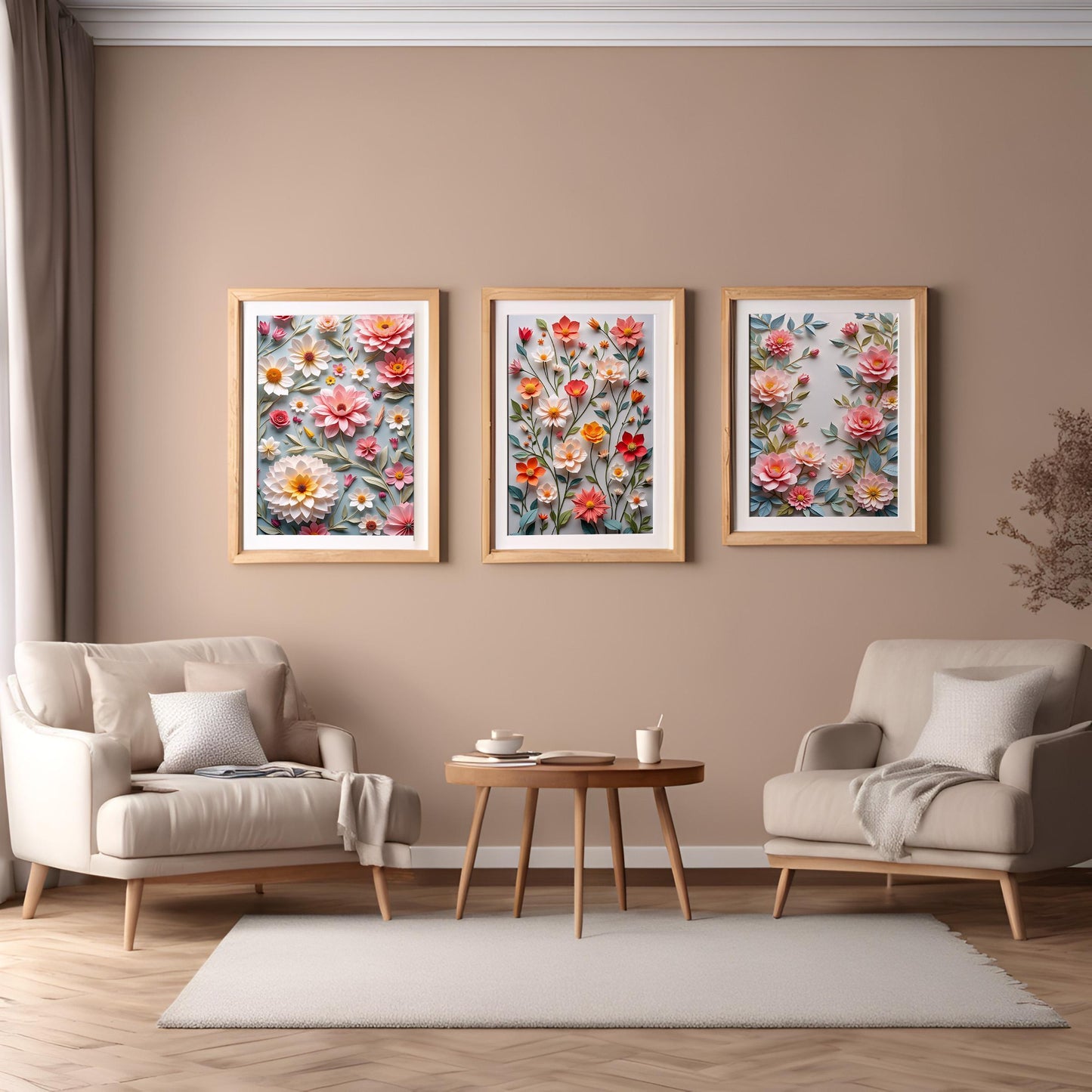 Wild Flowers Origami Art Prints (Pack 2) – Digital Wall Art Download, Minimal Nature Decor, 6 High-Res Prints in Multiple Sizes