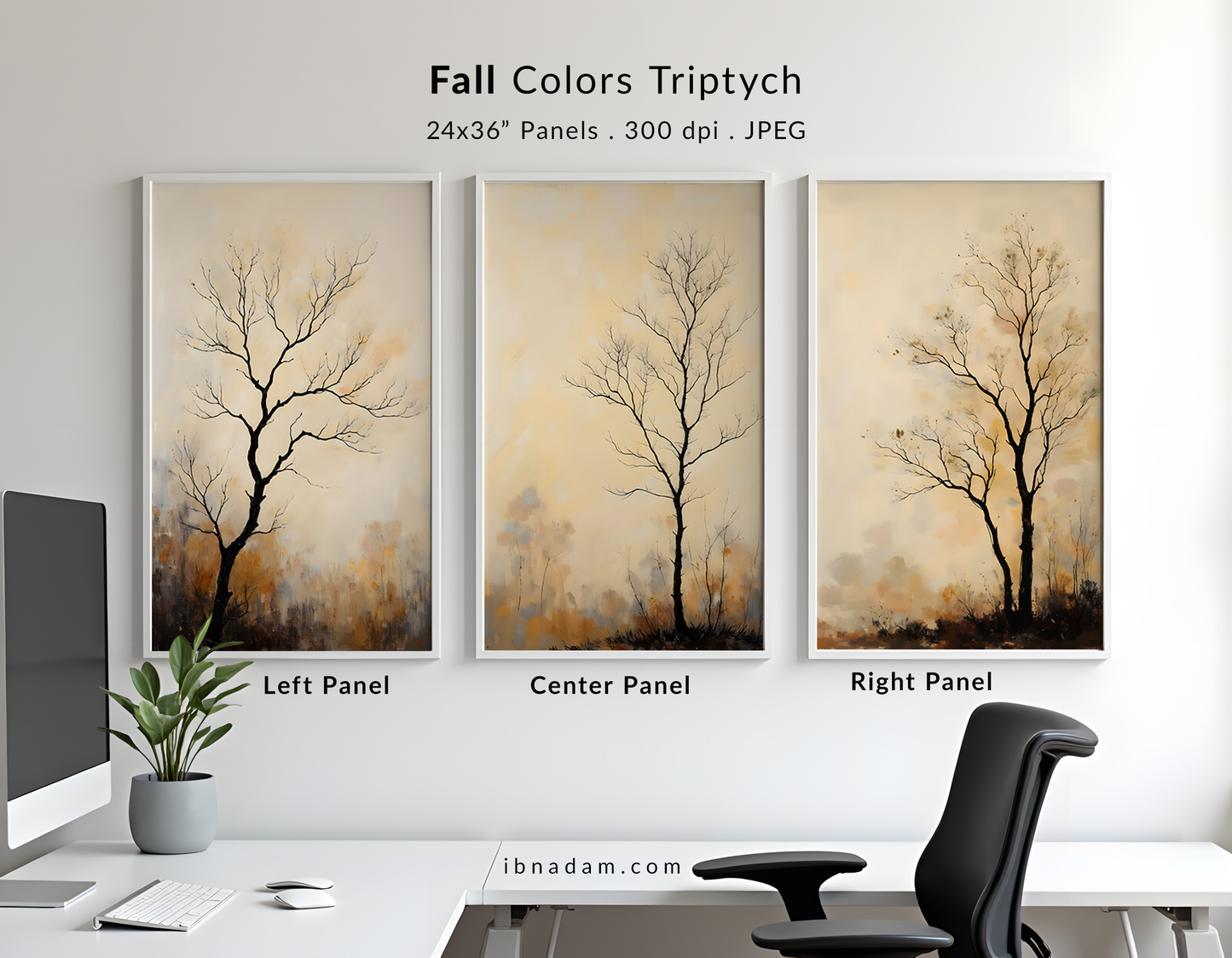 Fall Tree Painting Triptych Oil Painting Set (Digital Download)