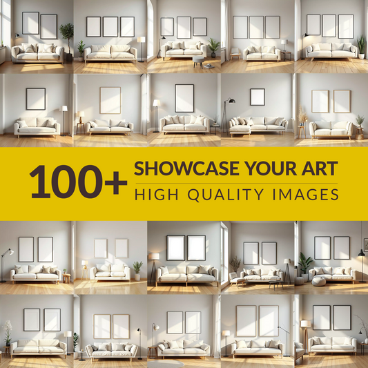 100+ Living Room for Wall Art Mockup Bundle | Empty Frame for PSD or Canva Mockups | Digital Download WEBP