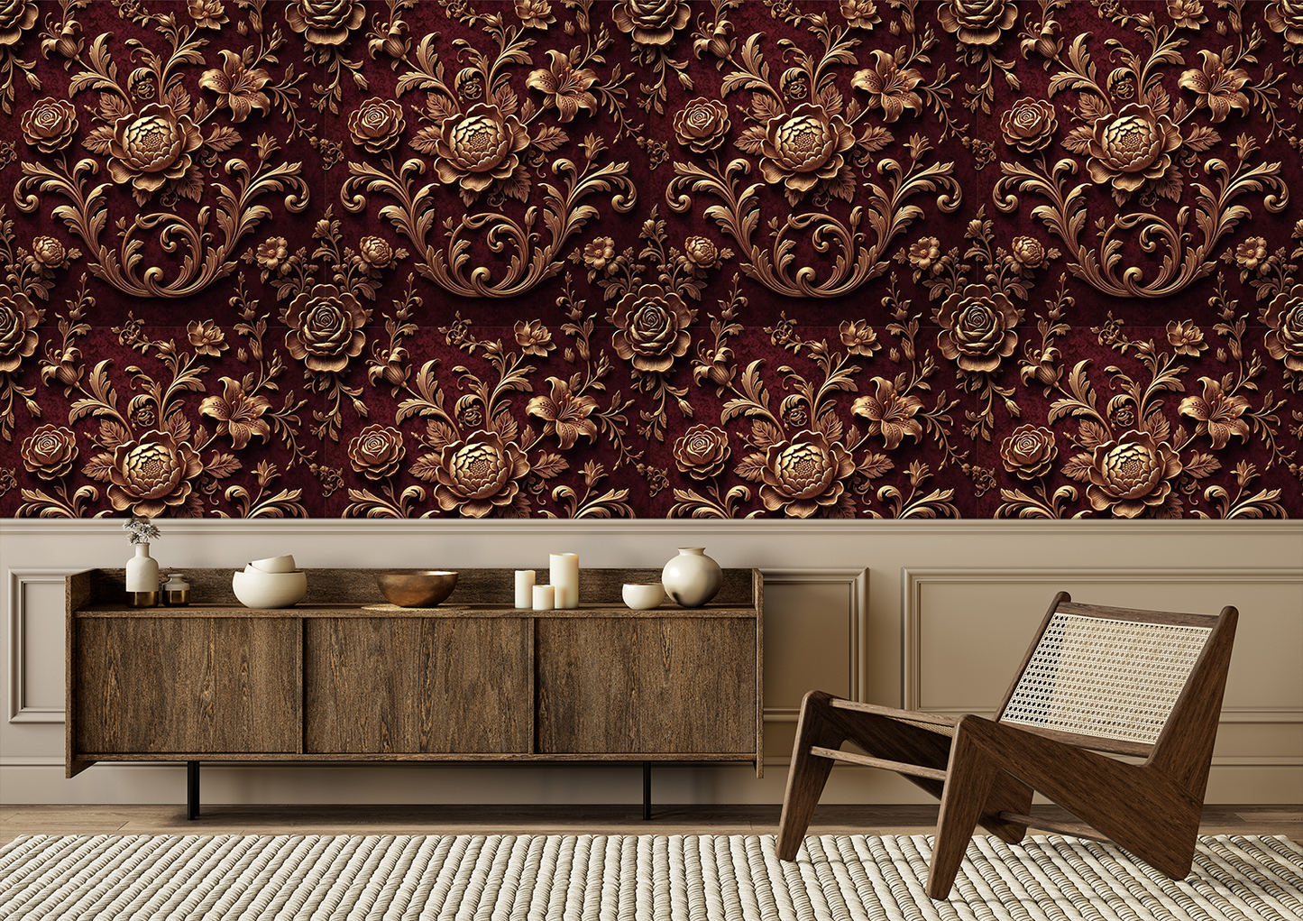 Golden Floral Seamless Pattern | Digital Download Tile Design | Printable Repeatable Art for Wallpaper, Fabric & Crafts