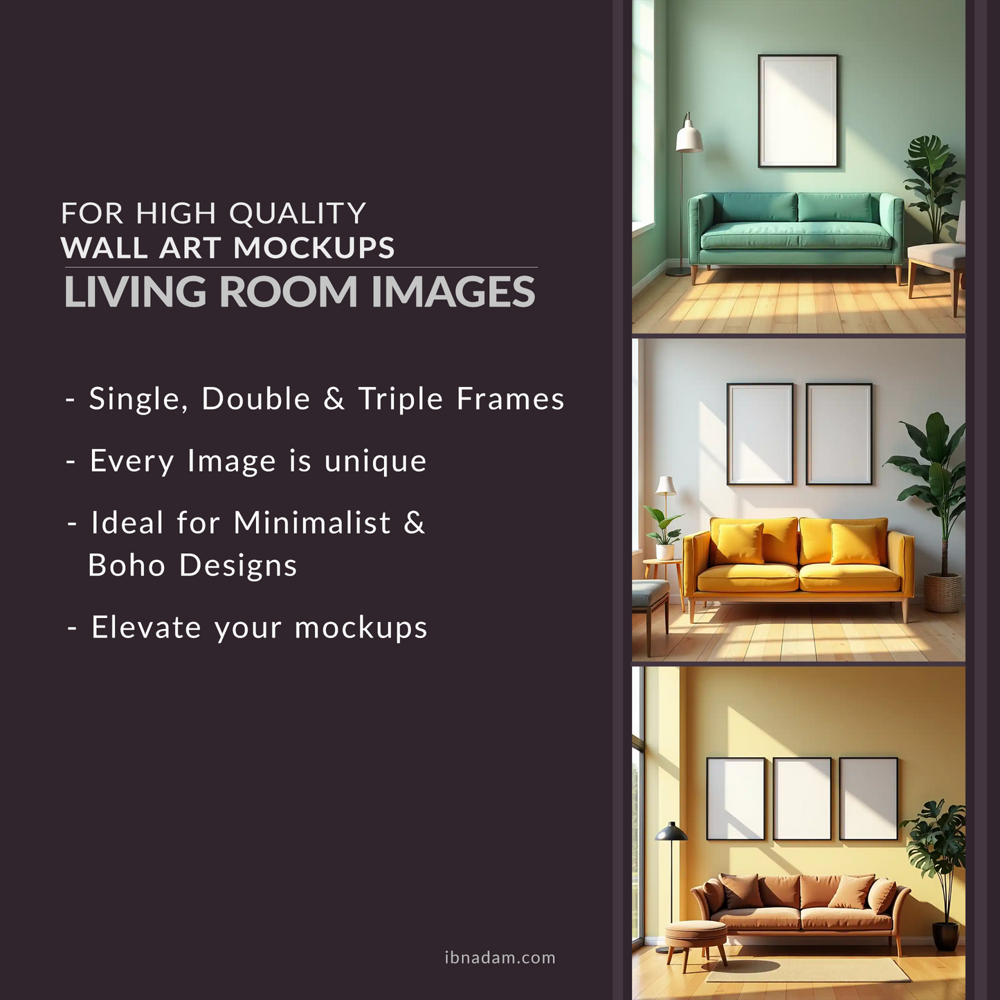 100+ Living Room for Wall Art Mockup Bundle | Empty Frame for PSD or Canva Mockups | Digital Download WEBP