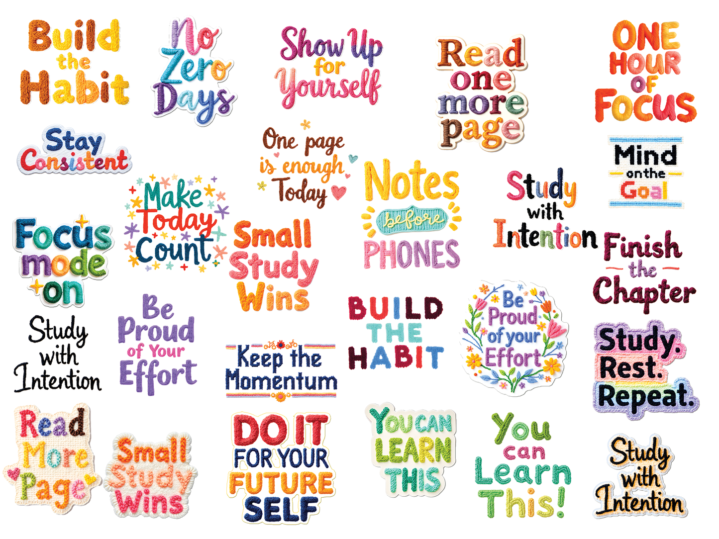 Stickers Study Motivation Quotes | 78 High Quality PNG Stickers Pack for DIY Projects | Digital Download