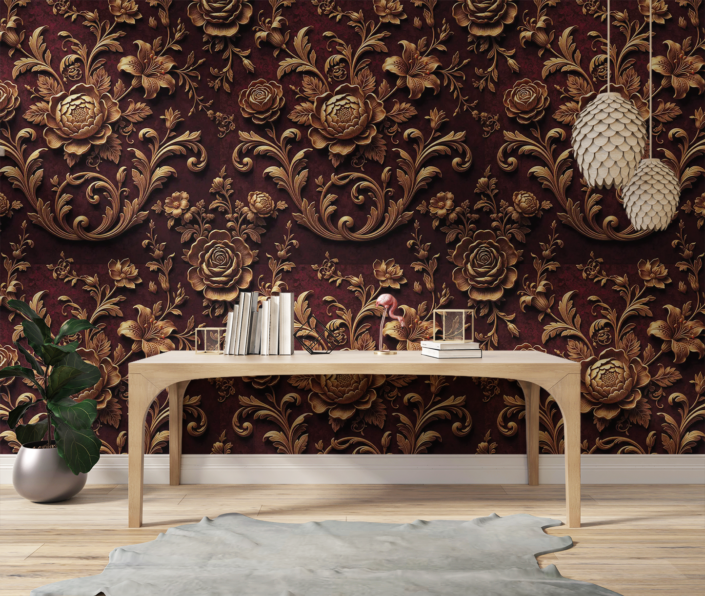 Golden Floral Seamless Pattern | Digital Download Tile Design | Printable Repeatable Art for Wallpaper, Fabric & Crafts