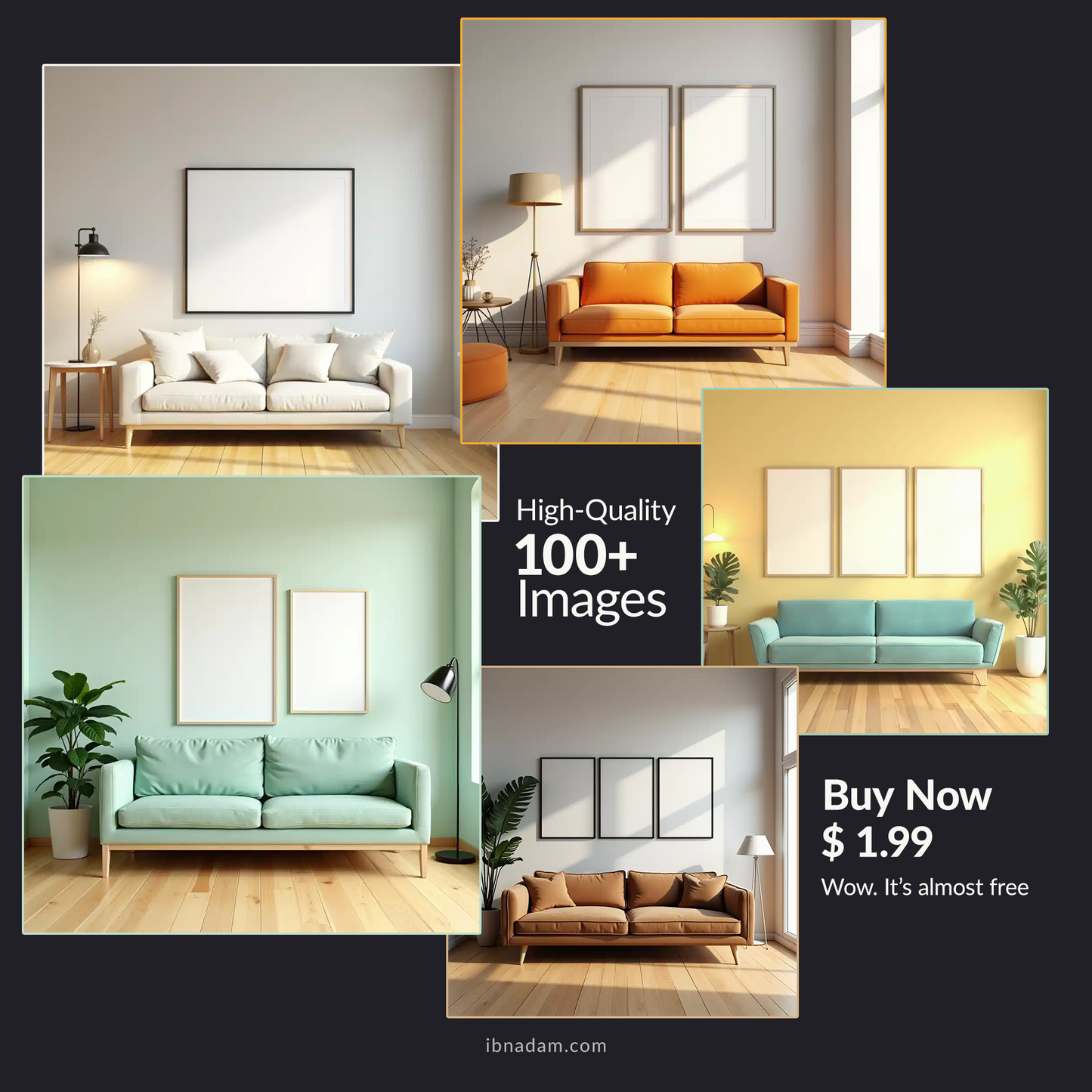 100+ Living Room for Wall Art Mockup Bundle | Empty Frame for PSD or Canva Mockups | Digital Download WEBP