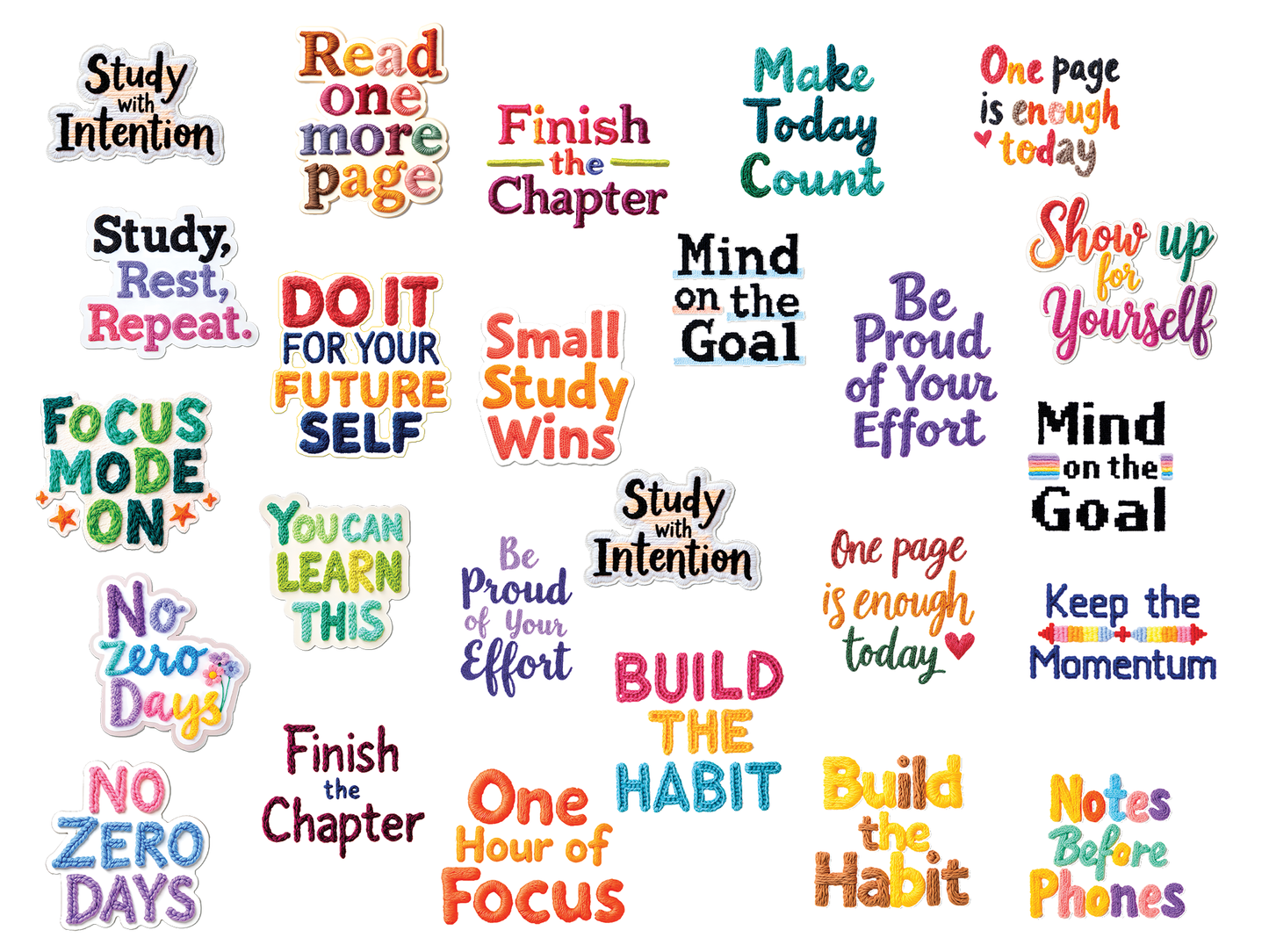 Stickers Study Motivation Quotes | 78 High Quality PNG Stickers Pack for DIY Projects | Digital Download
