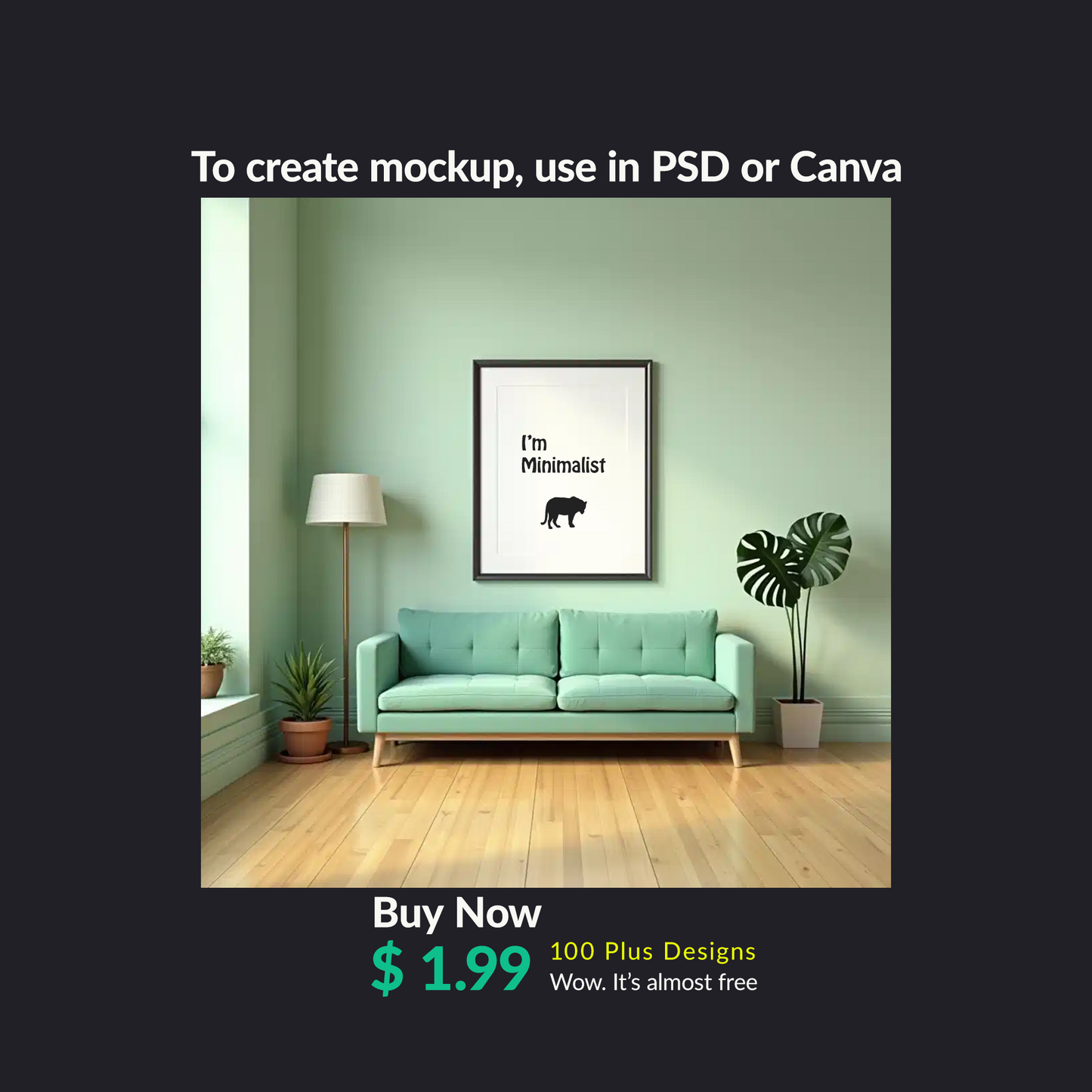100+ Living Room for Wall Art Mockup Bundle | Empty Frame for PSD or Canva Mockups | Digital Download WEBP