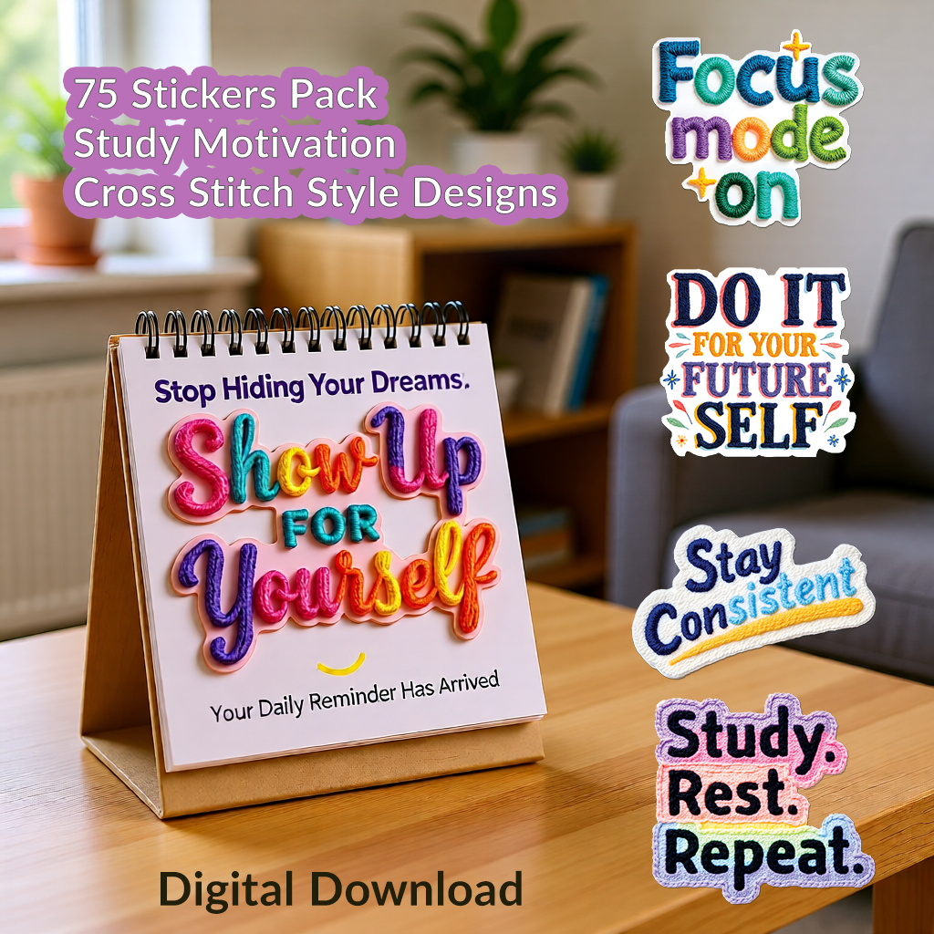 Stickers Study Motivation Quotes | 78 High Quality PNG Stickers Pack for DIY Projects | Digital Download