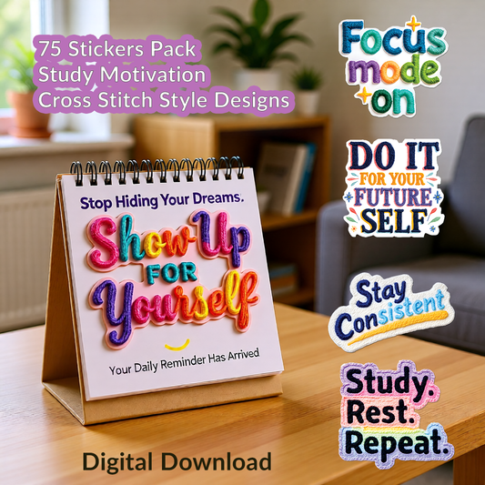Stickers Study Motivation Quotes | 78 High Quality PNG Stickers Pack for DIY Projects | Digital Download