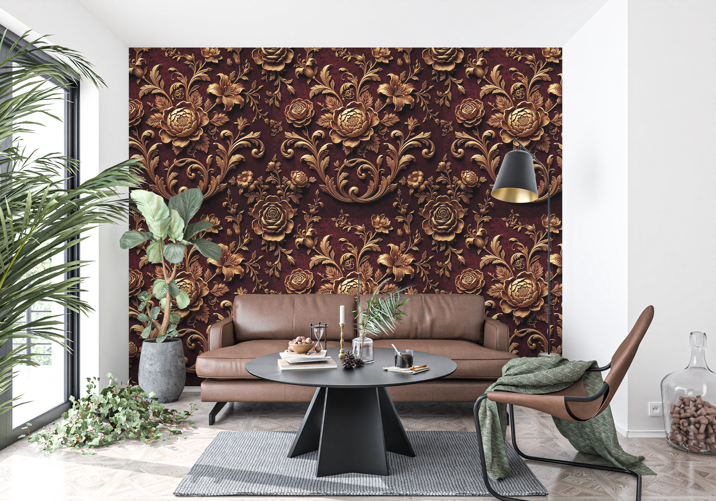 Golden Floral Seamless Pattern | Digital Download Tile Design | Printable Repeatable Art for Wallpaper, Fabric & Crafts