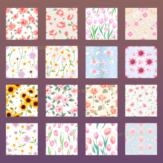 50+ Seamless Floral Patterns | High-Res Digital Download JPGs | Textile, Fabric, Scrapbooking, Mug, Journal, Cover Design